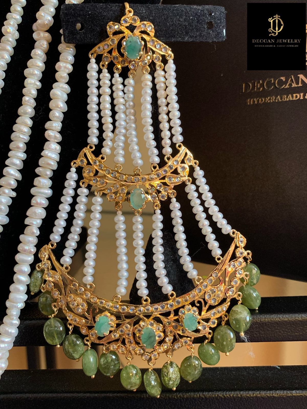 INSIA BRIDAL SET IN EMERALDS WITH FRESH WATER PEARLS ( SHIPS IN 4 WEEKS )