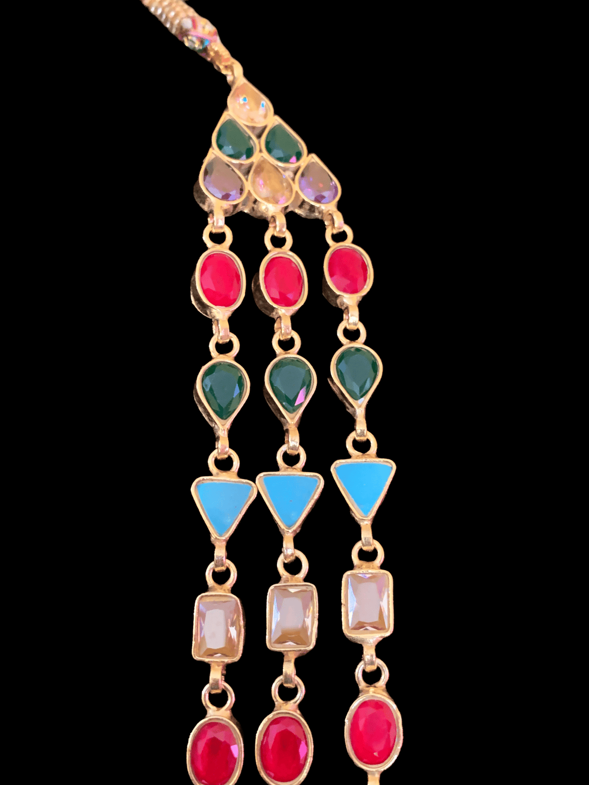 SAT45 Mona three layer  navratan mala with earrings ( READY TO SHIP)