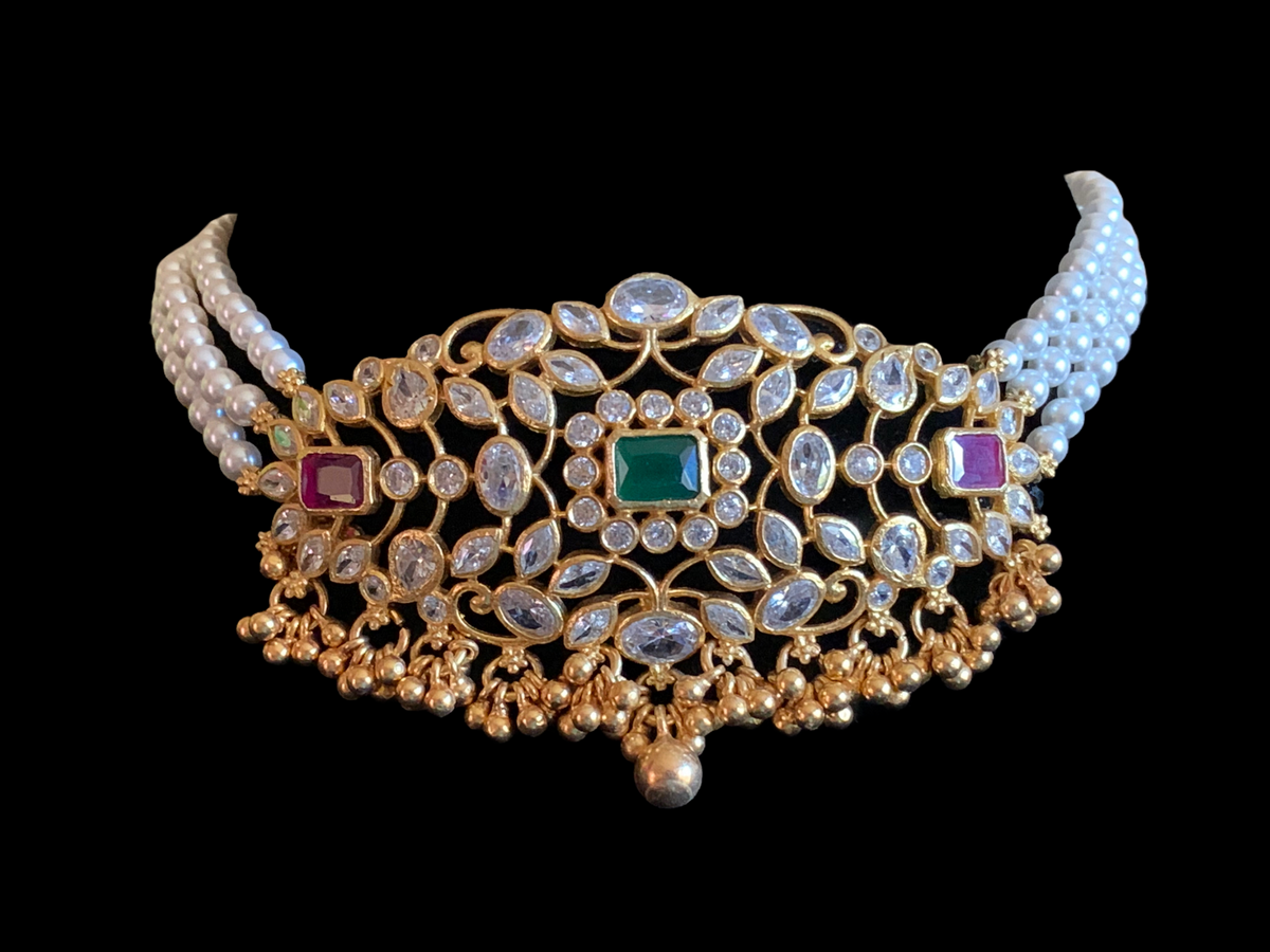 Gold plated silver choker with earrings ( SHIPS IN 5 WEEKS )