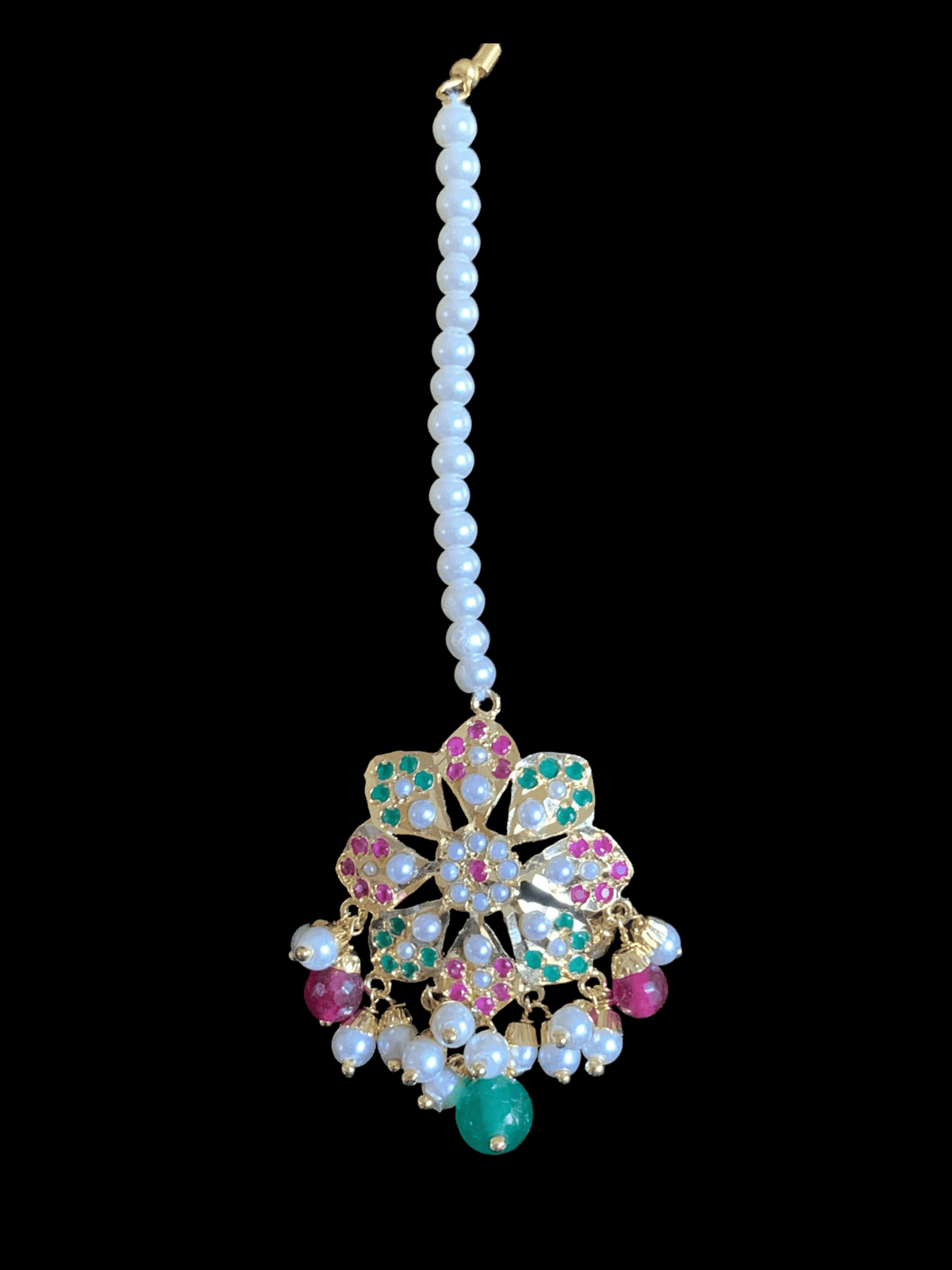 NS327 Alea punjabi Jadau necklace  set - ruby emerald   (SHIPS IN 4 WEEKS)