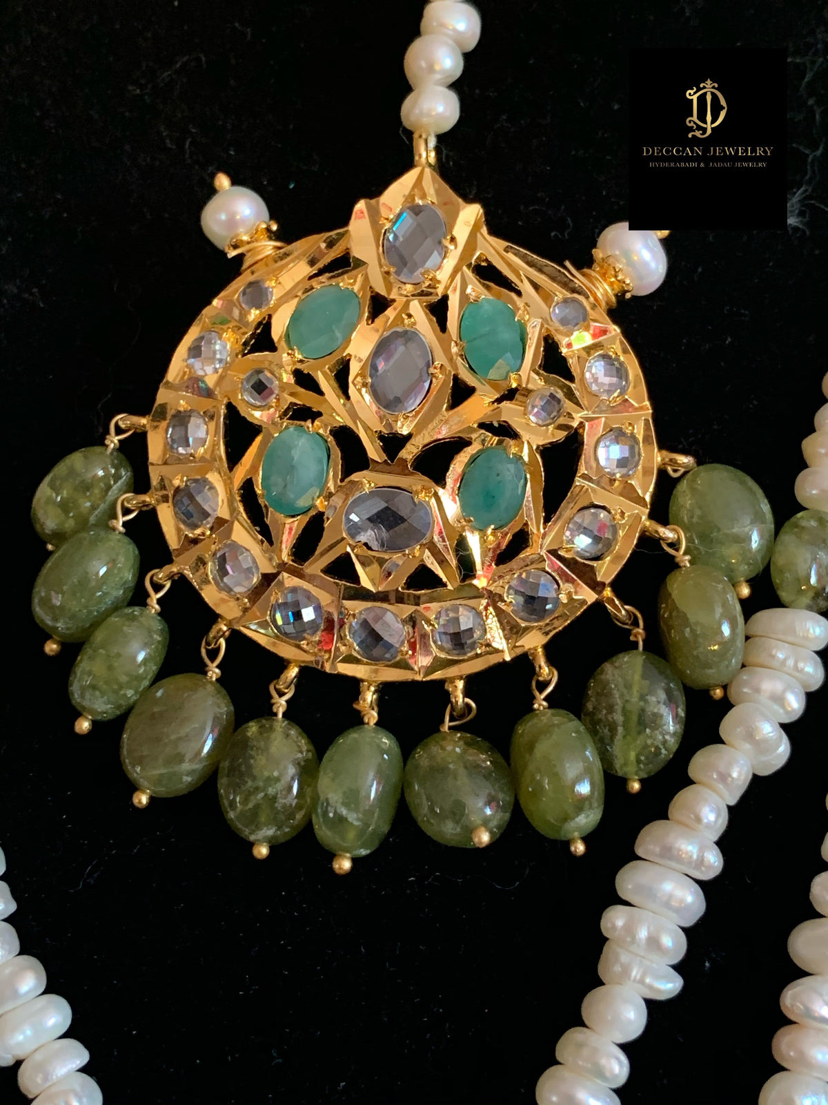 INSIA BRIDAL SET IN EMERALDS WITH FRESH WATER PEARLS ( SHIPS IN 4 WEEKS )