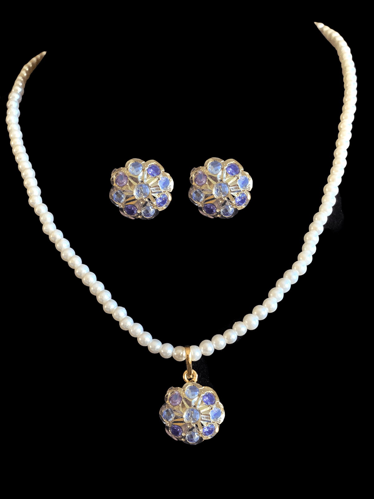 PS412 Sara hyderabadi Jadau flower pendant and earrings set in amethyst   ( READY TO SHIP )