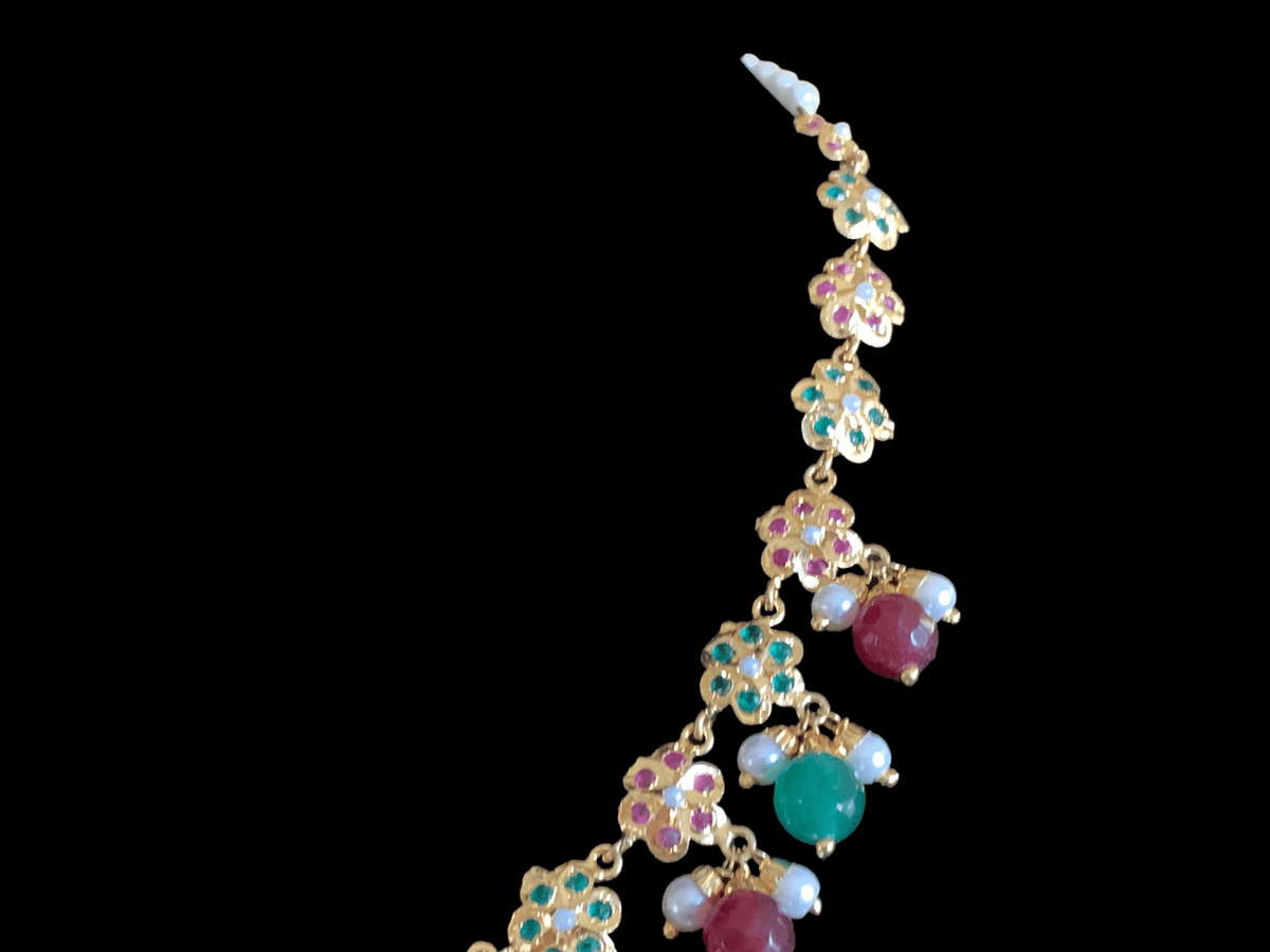 NS327 Alea punjabi Jadau necklace  set - ruby emerald   (SHIPS IN 4 WEEKS)