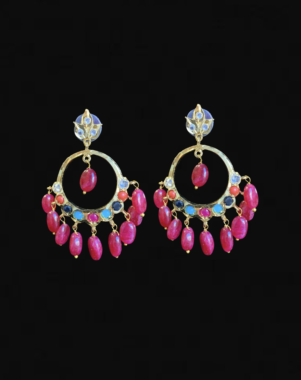PS509 Tirmani Necklace in Navratan with Freshwater Pearls and Chandbali Earrings – Gold-Plated Lightweight Jewelry ( READY TO SHIP )