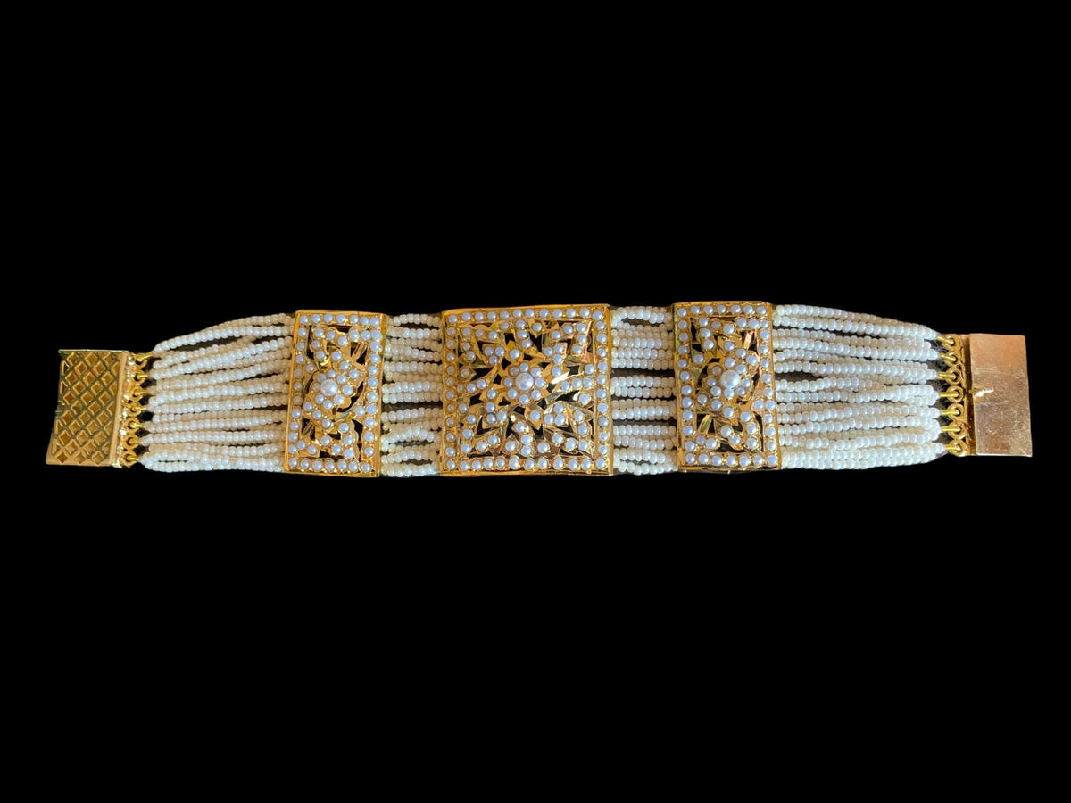 B78 Verdah jadau bracelet in pearls   ( READY TO SHIP   )