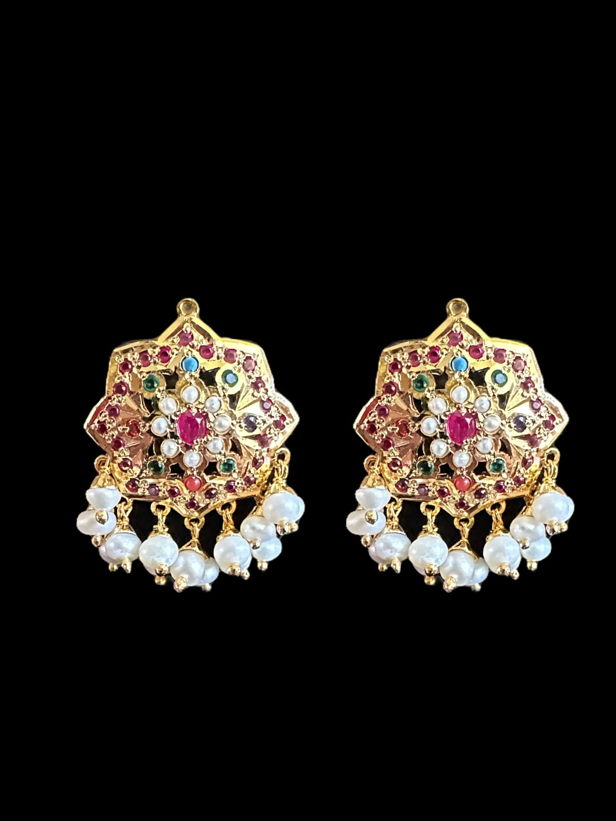 Navratan with Fresh water pearl gold plated silver pendant set  ( SHIPS IN 5 WEEKS  )