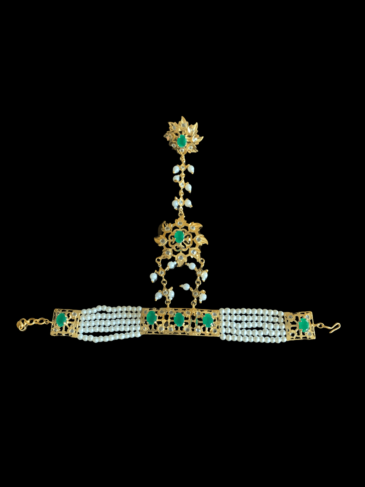 HP3 Nihala Hyderabadi haath Phool in emeralds (READY TO SHIP  )