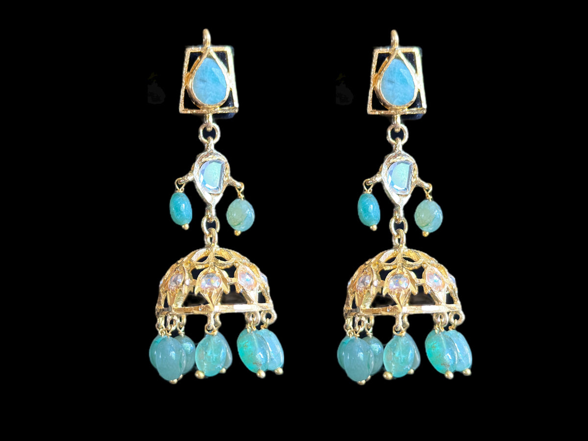 RAKIBA gold plated silver necklace set in emerald  with fresh water pearls ( SHIPS IN 5 WEEKS )