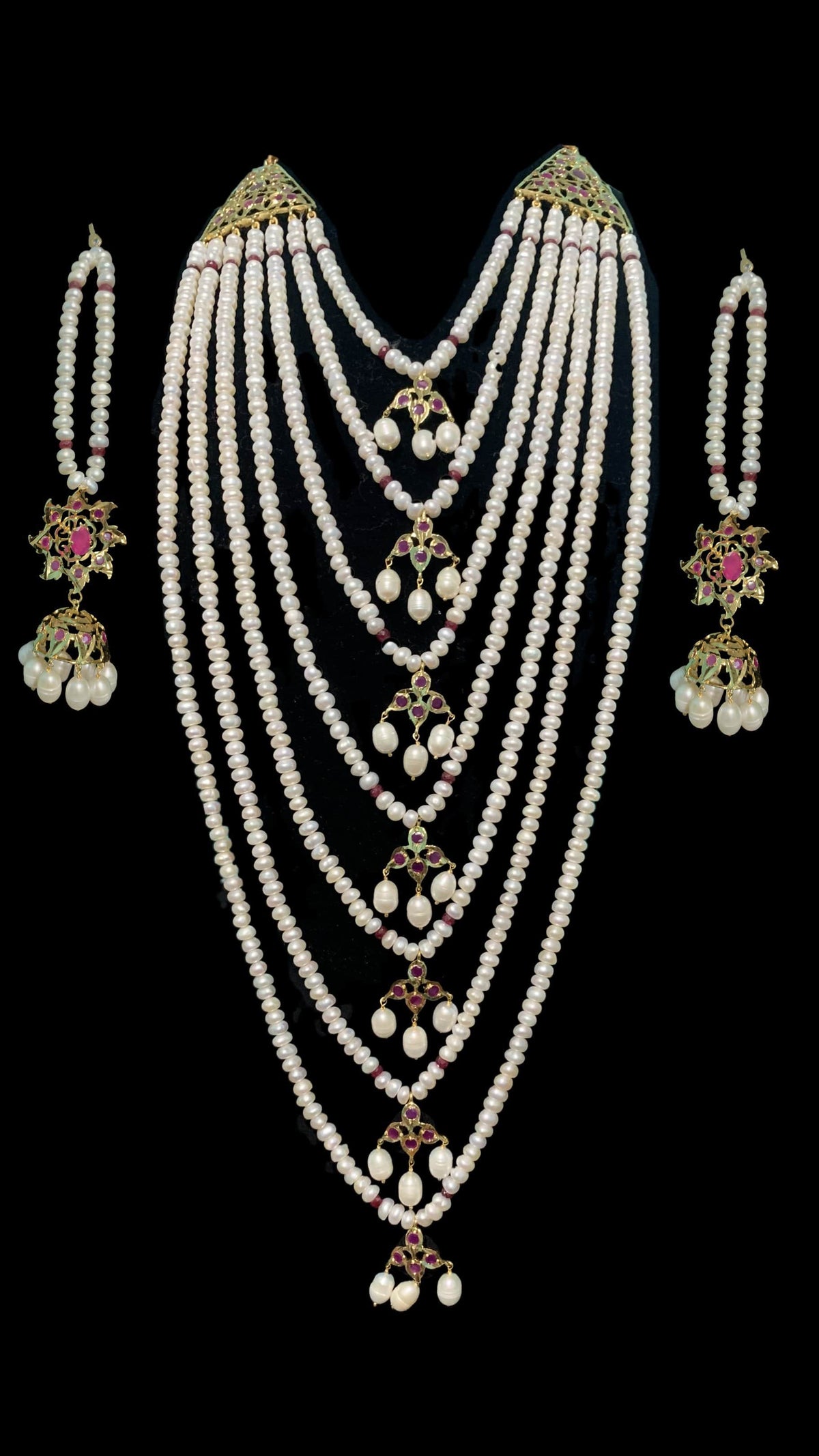 BR7 Insia bridal jadavi lacha satlada set in ruby with fresh water pearls  , SHIPS IN 5 WEEKS
