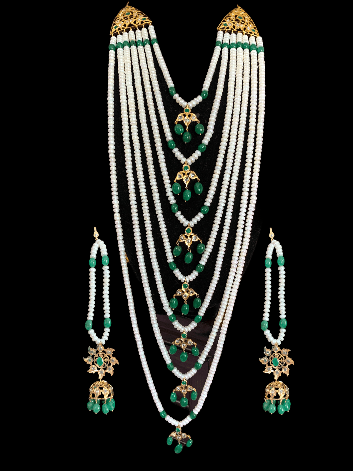 SAT36 Hyderabadi satlada in Fresh water pearls and emeralds (READY TO SHIP )