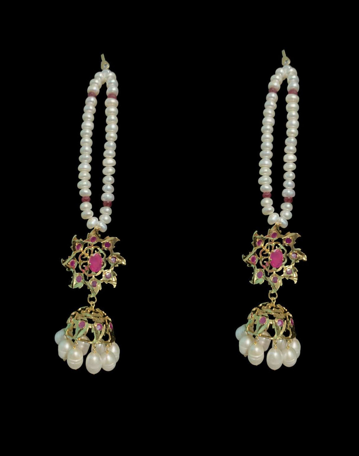 BR7 Insia bridal jadavi lacha satlada set in ruby with fresh water pearls  , SHIPS IN 5 WEEKS