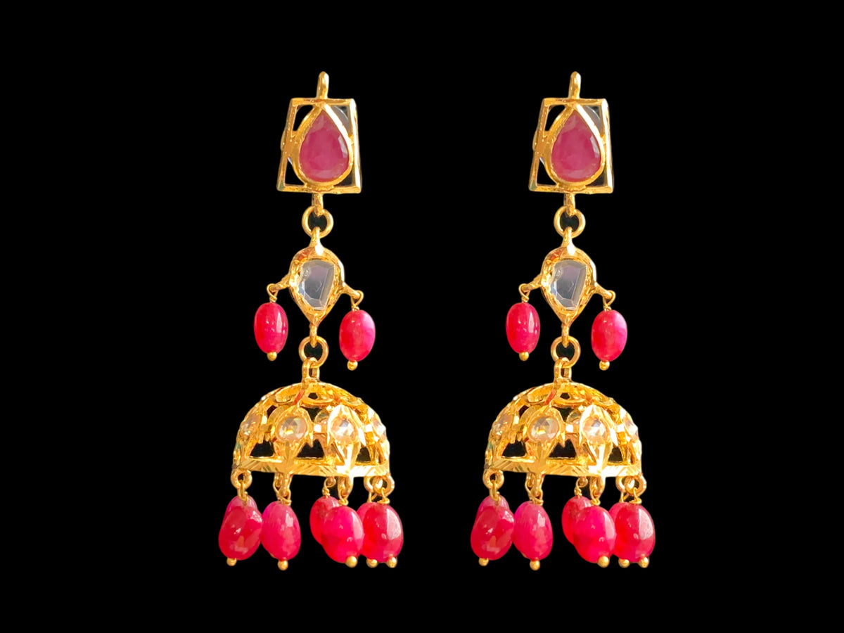 RAKIBA gold plated silver necklace set in ruby with fresh water pearls ( SHIPS IN 6 WEEKS )