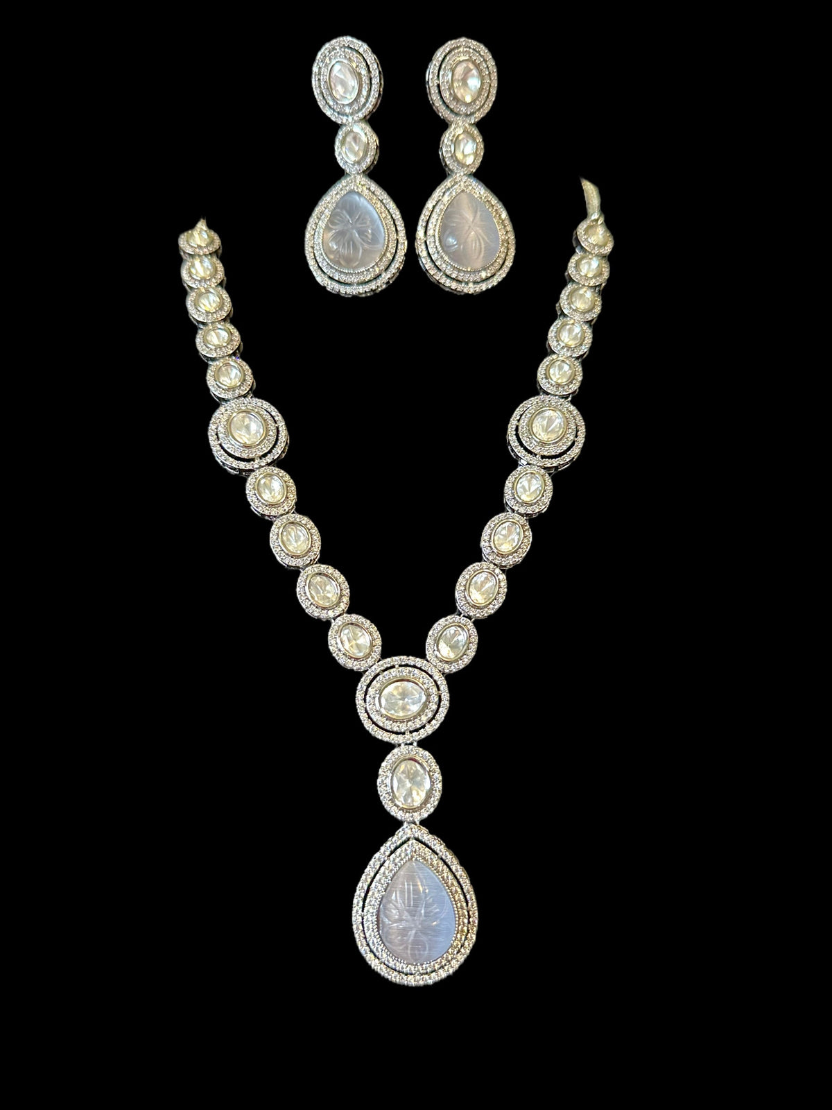 DNS11 Reema high quality Polki necklace set - grey ( READY TO SHIP )