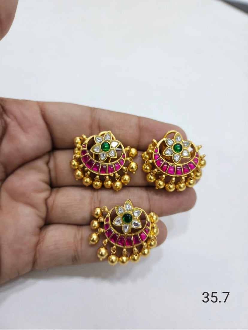 Gold-Plated Silver Pendant Set in Kundan & Kemp Stones | Handcrafted 92.5 Silver Jewelry
( READY TO SHIP )
