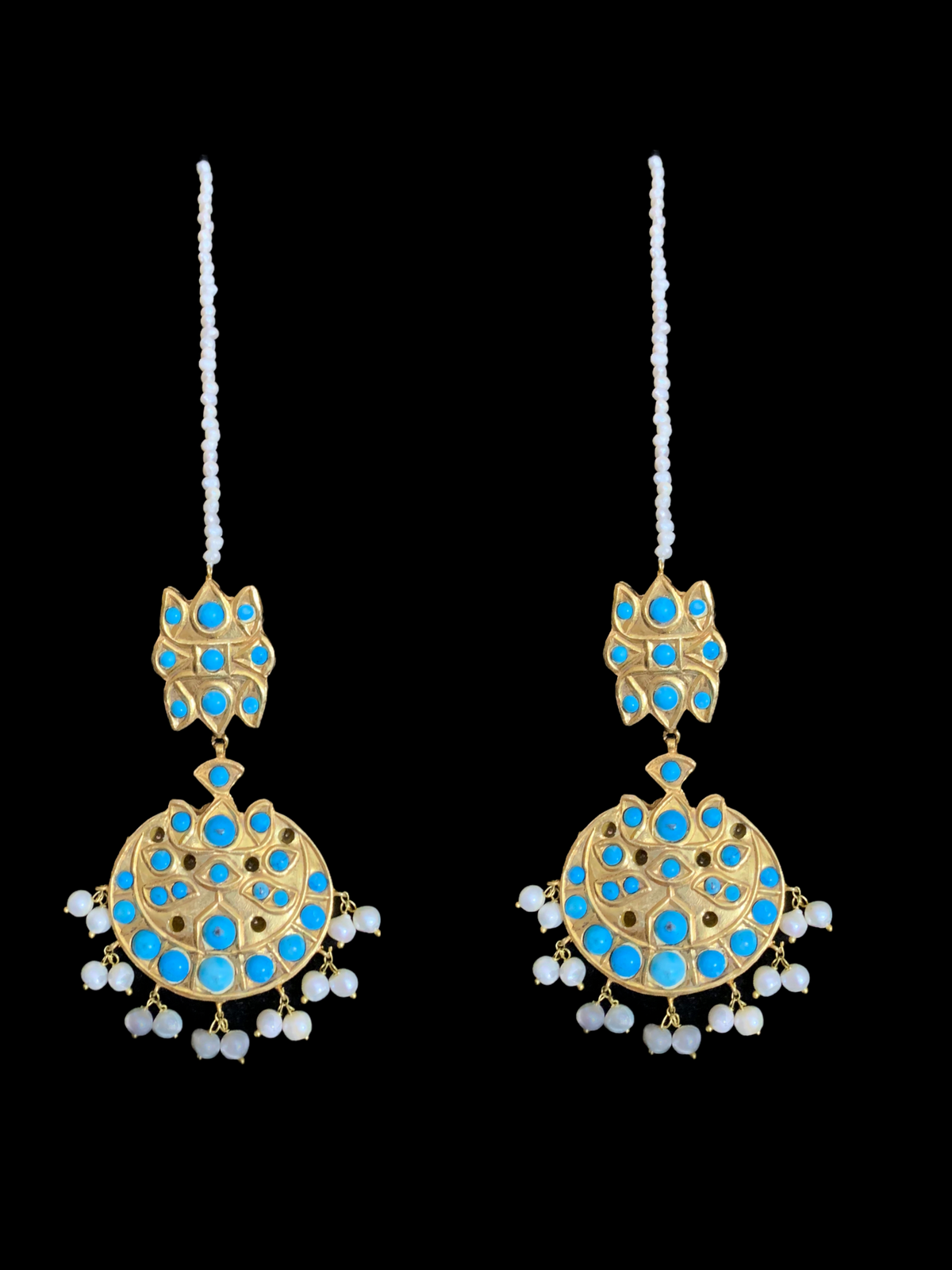 DJET40 Reza gold plated turquoise with fresh water pearls earrings tika ( READY TO SHIP)