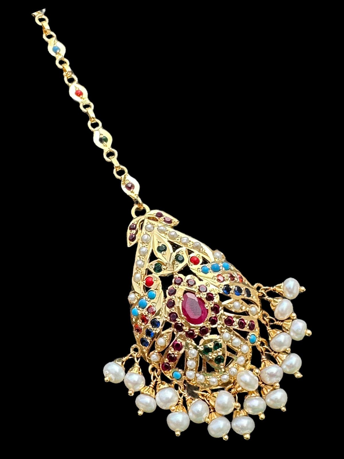 Gold plated silver tika in navratan ( SHIPS IN 5 WEEKS )