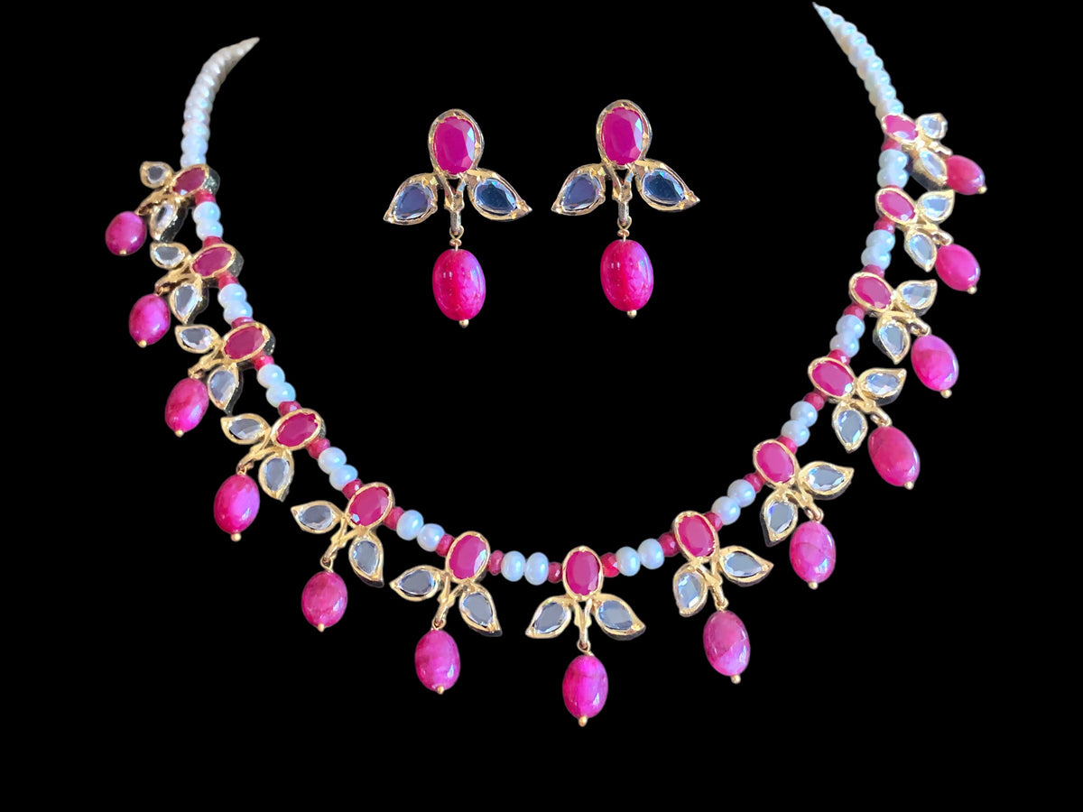ZAFRIN gold plated silver necklace set in ruby (  SHIPS IN 5 WEEKS )
