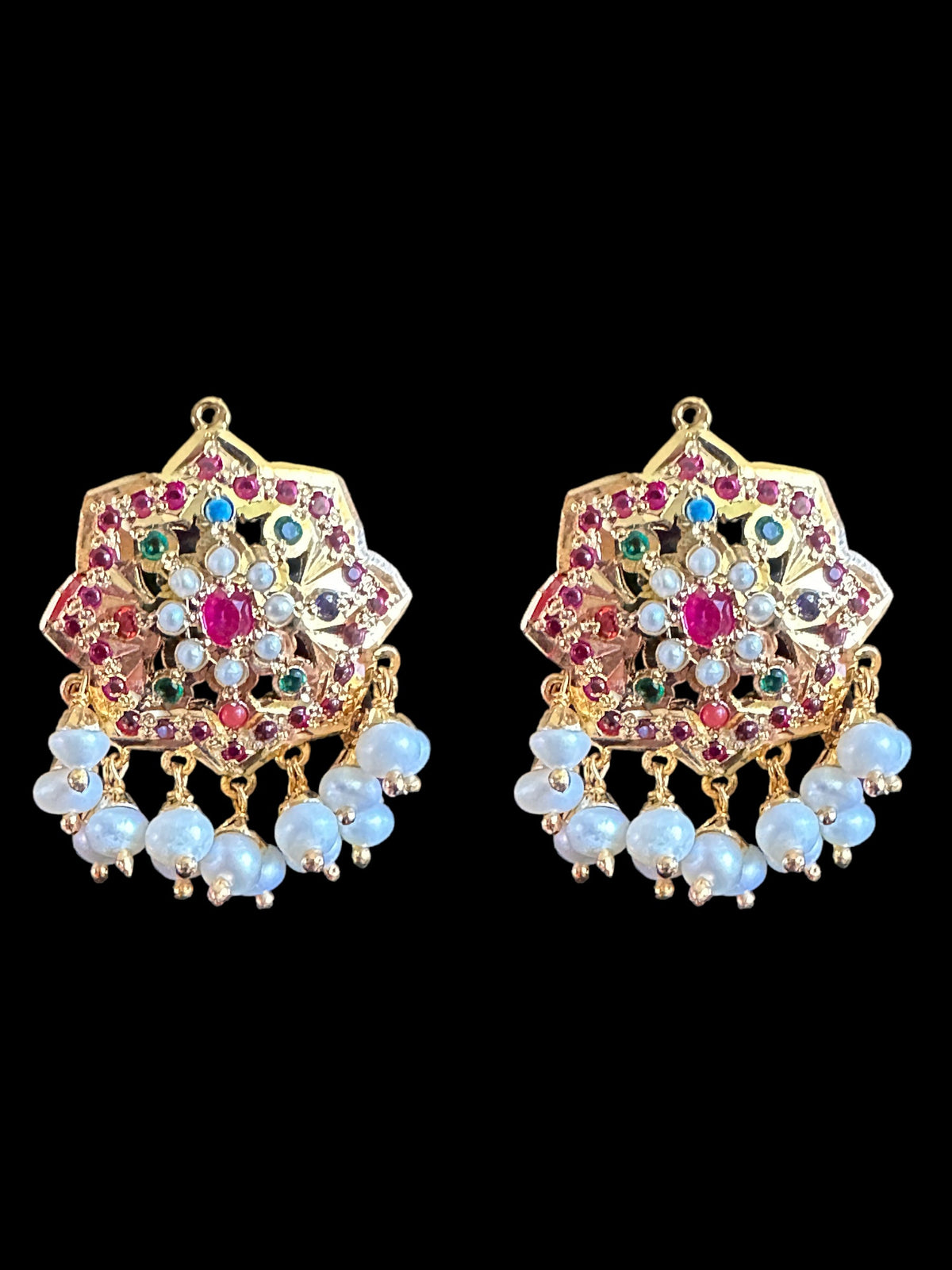 Navratan with Fresh water pearl gold plated silver pendant set  ( SHIPS IN 5 WEEKS  )
