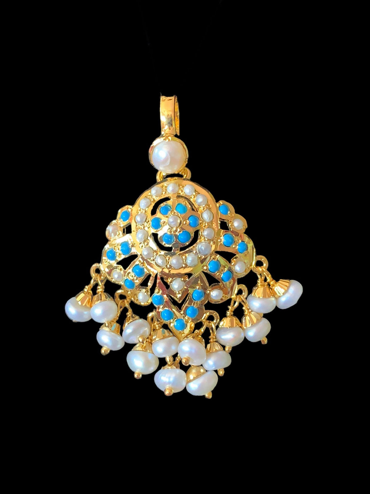 Gold plated silver pendant set in turquoise / feroza ( SHIPS IN 5 WEEKS )