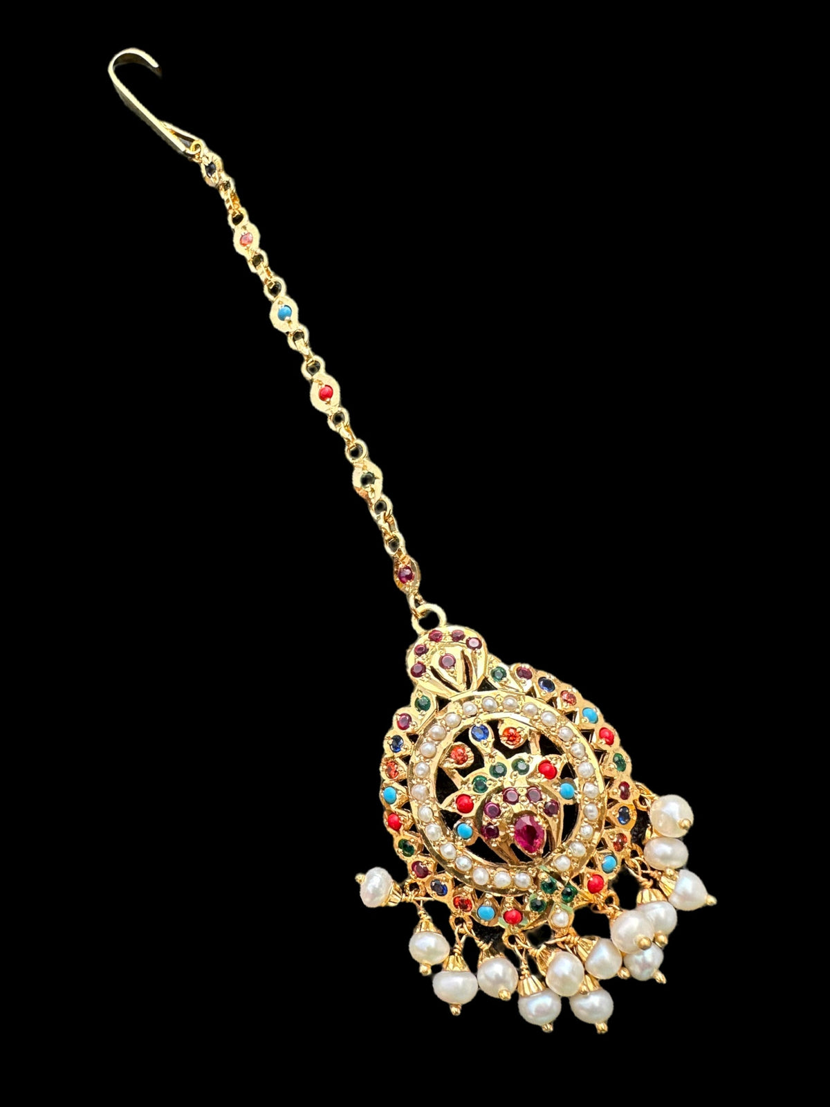 Gold plated silver tika in navratan ( SHIPS IN 5 WEEKS )