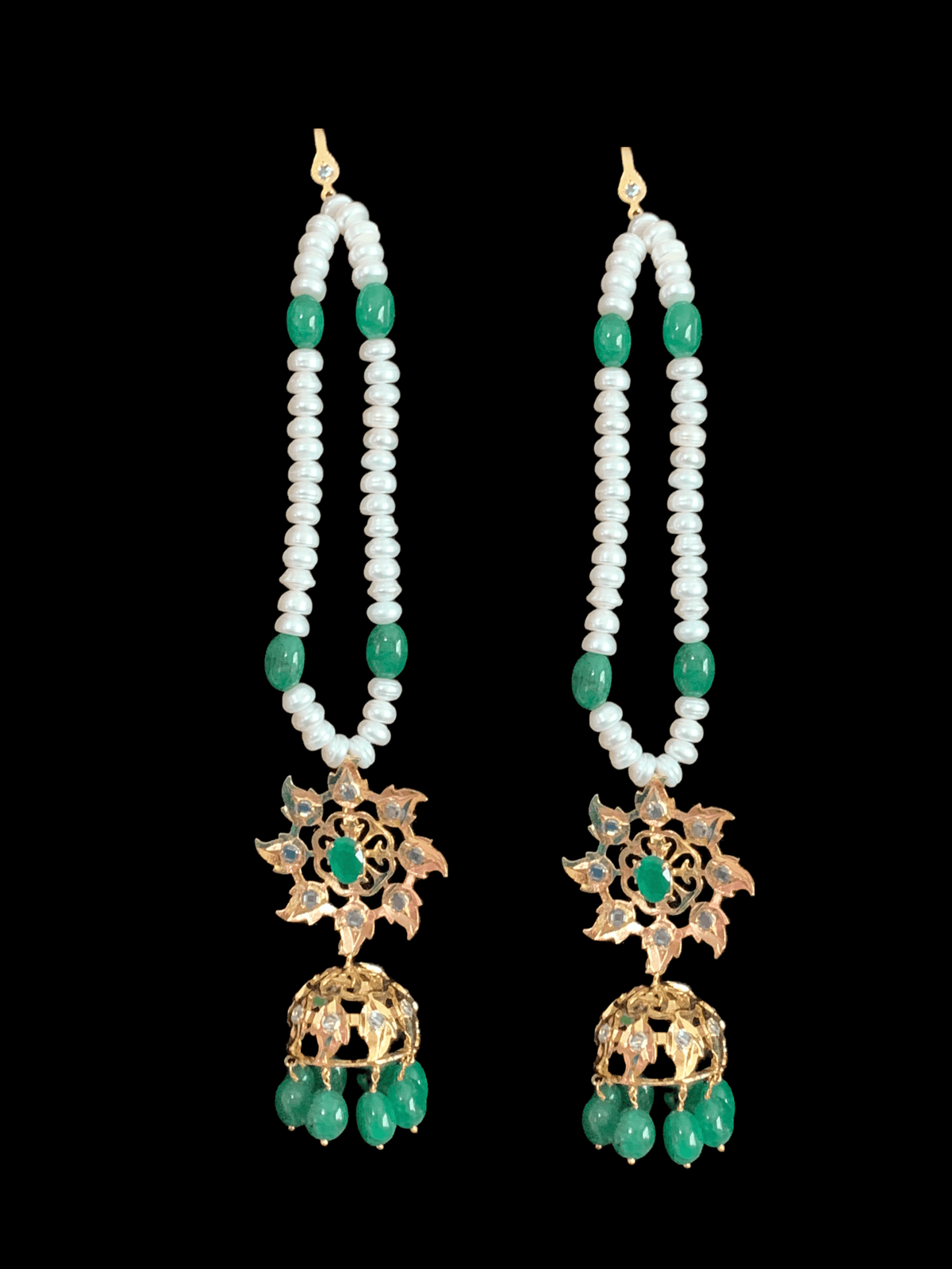 SAT36 Hyderabadi satlada in Fresh water pearls and emeralds (READY TO SHIP )