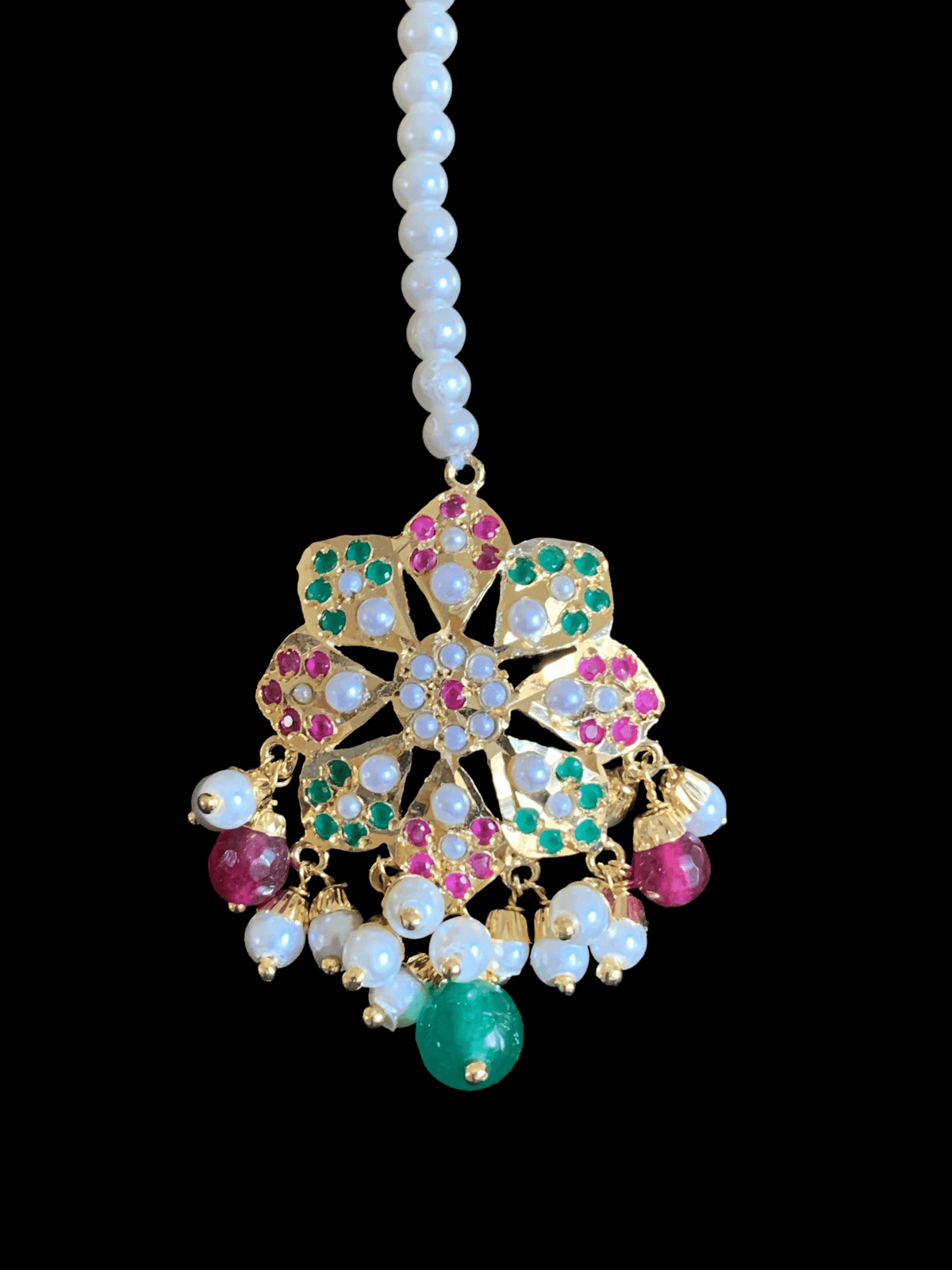 NS327 Alea punjabi Jadau necklace  set - ruby emerald   (SHIPS IN 4 WEEKS)