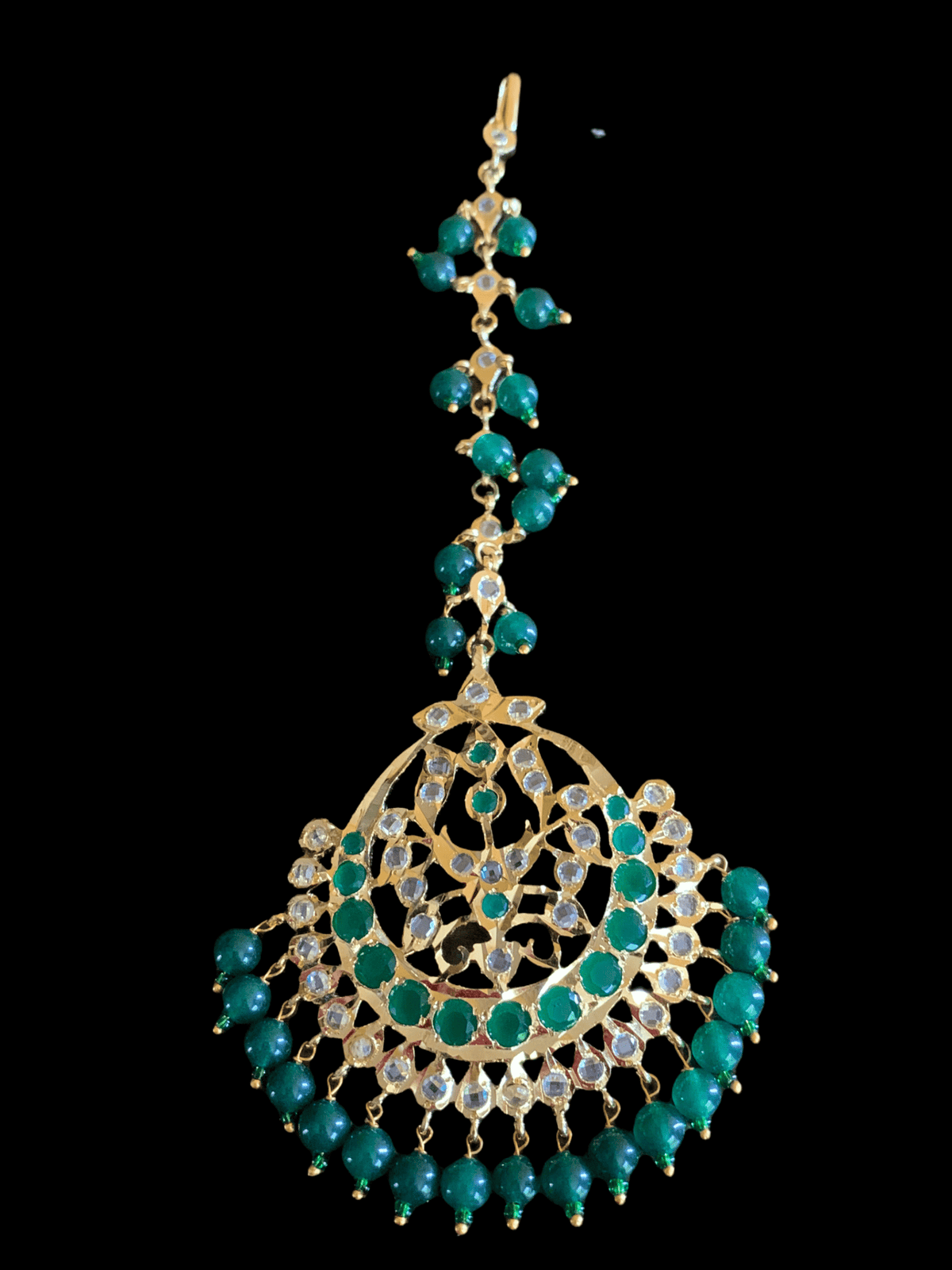 JTK14 Hira Jhoomar tika in green ( emeralds ) ( SHIPS IN 4 WEEKS )
