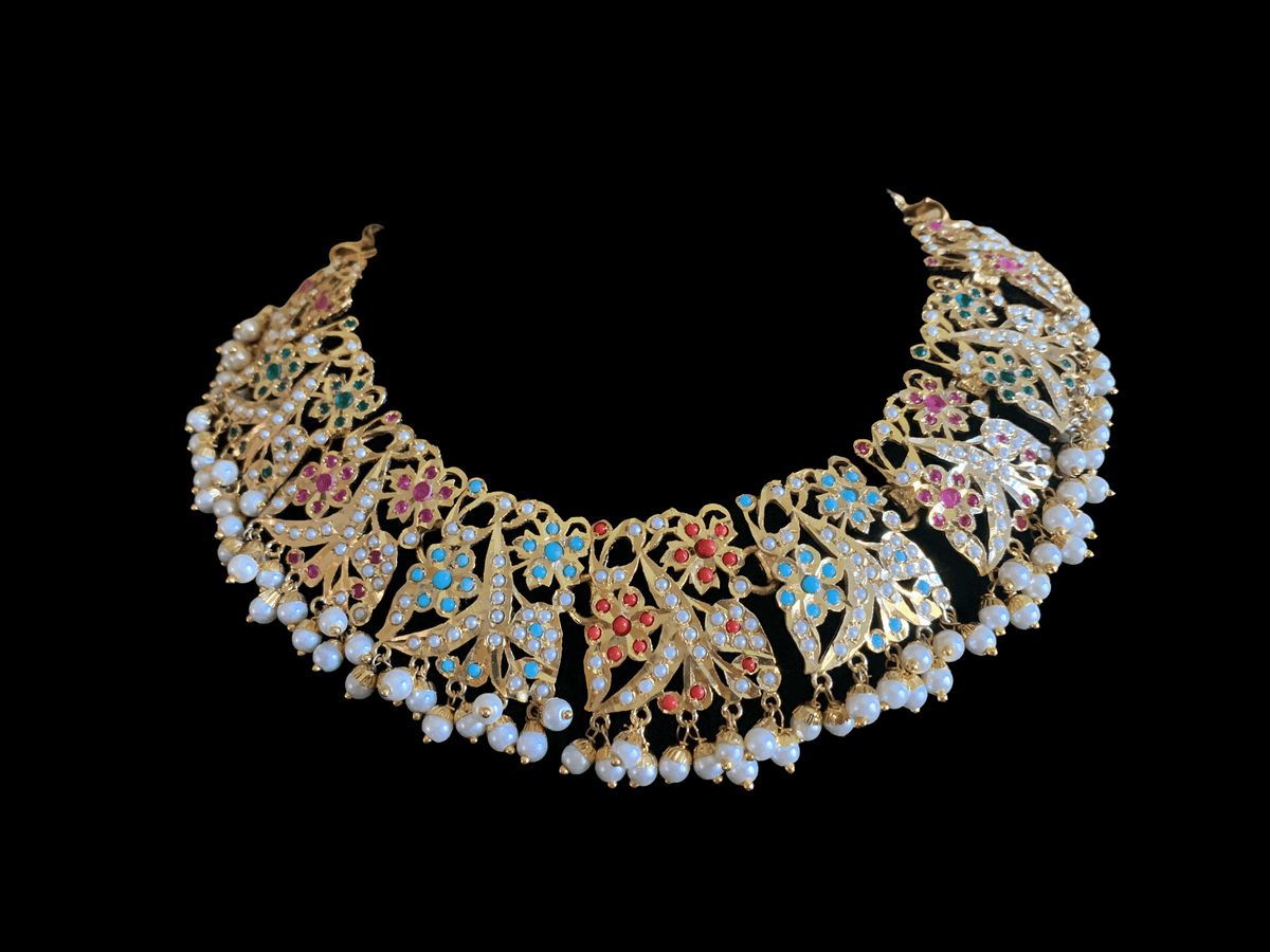 BR74  Nayaab pearl jadau necklace - navratan ( SHIPS IN 4 WEEKS )