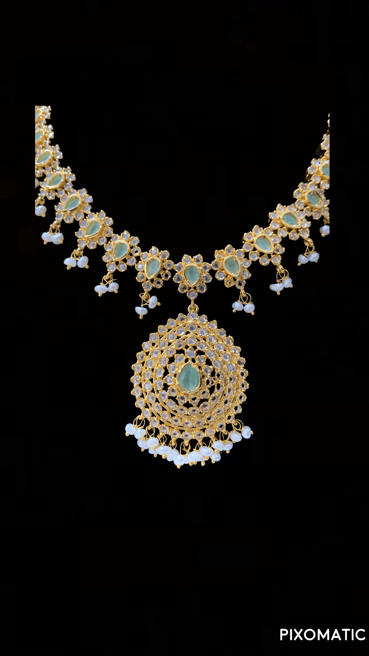 NS130 Zehra mint green  with fresh water pearls  SET  (READY TO SHIP)