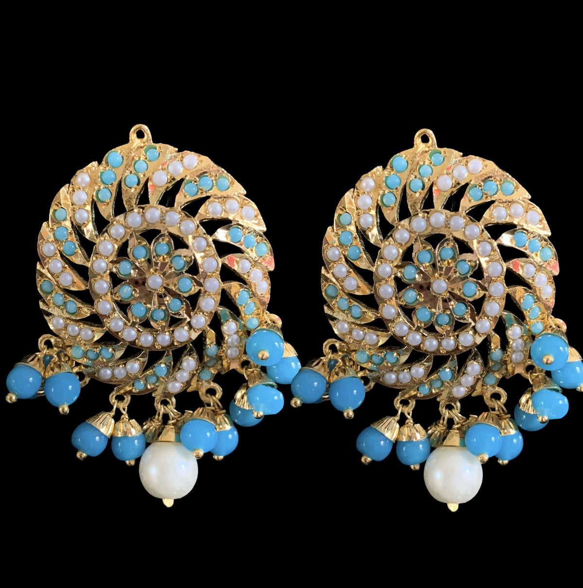 DJET31 Raabya punjabi Jadau earrings tika( Feroza / turquoise )( READY TO SHIP )