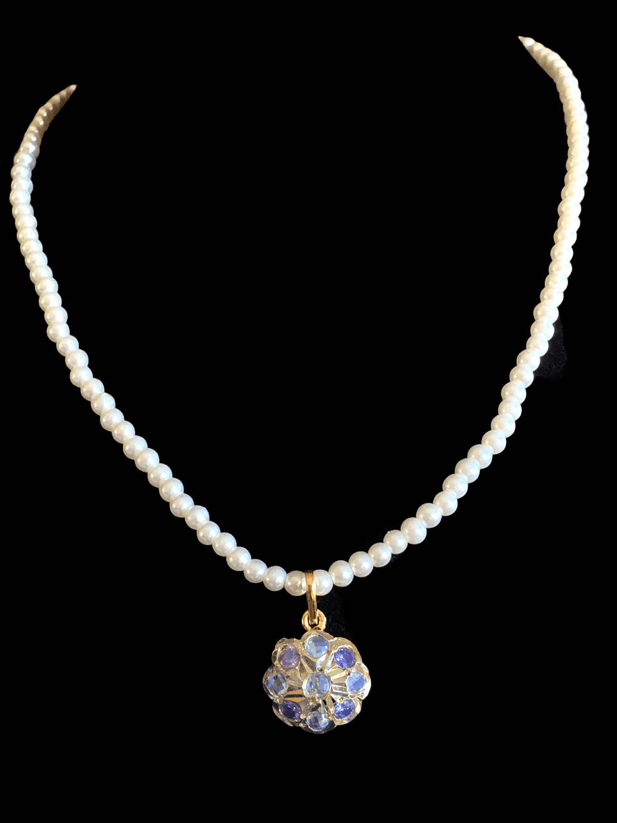 PS412 Sara hyderabadi Jadau flower pendant and earrings set in amethyst   ( READY TO SHIP )
