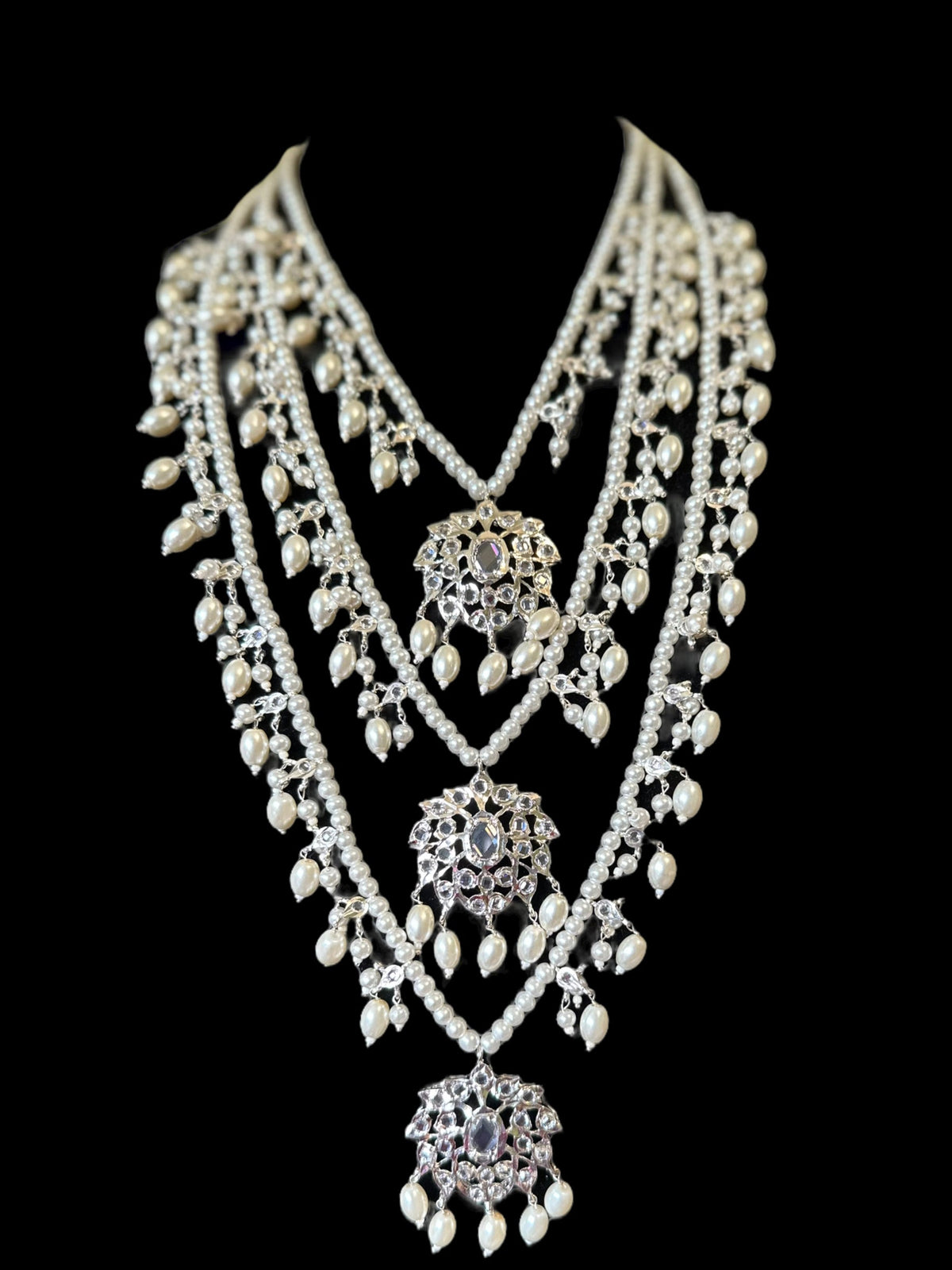 SAT76 Farmana three layer Hyderabadi  necklace with earrings ( READY TO SHIP )