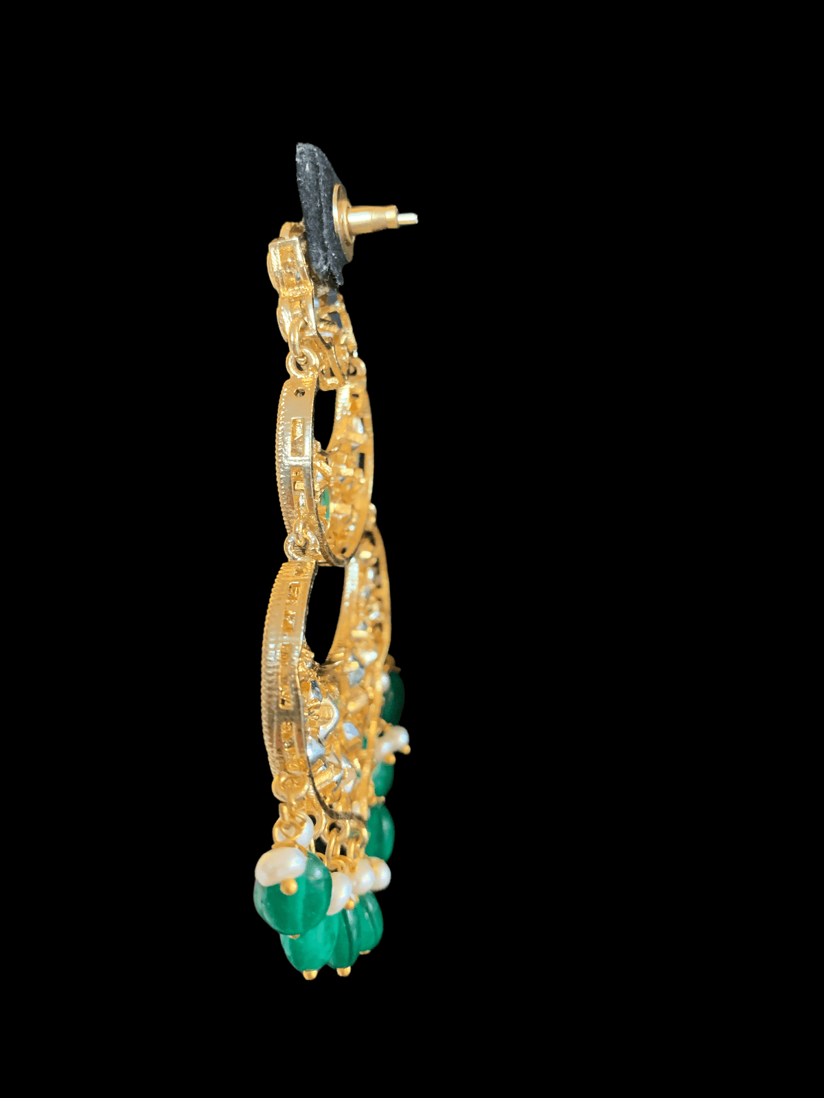 DER90 cz earrings in fresh water pearls- emerald   ( READY TO SHIP)