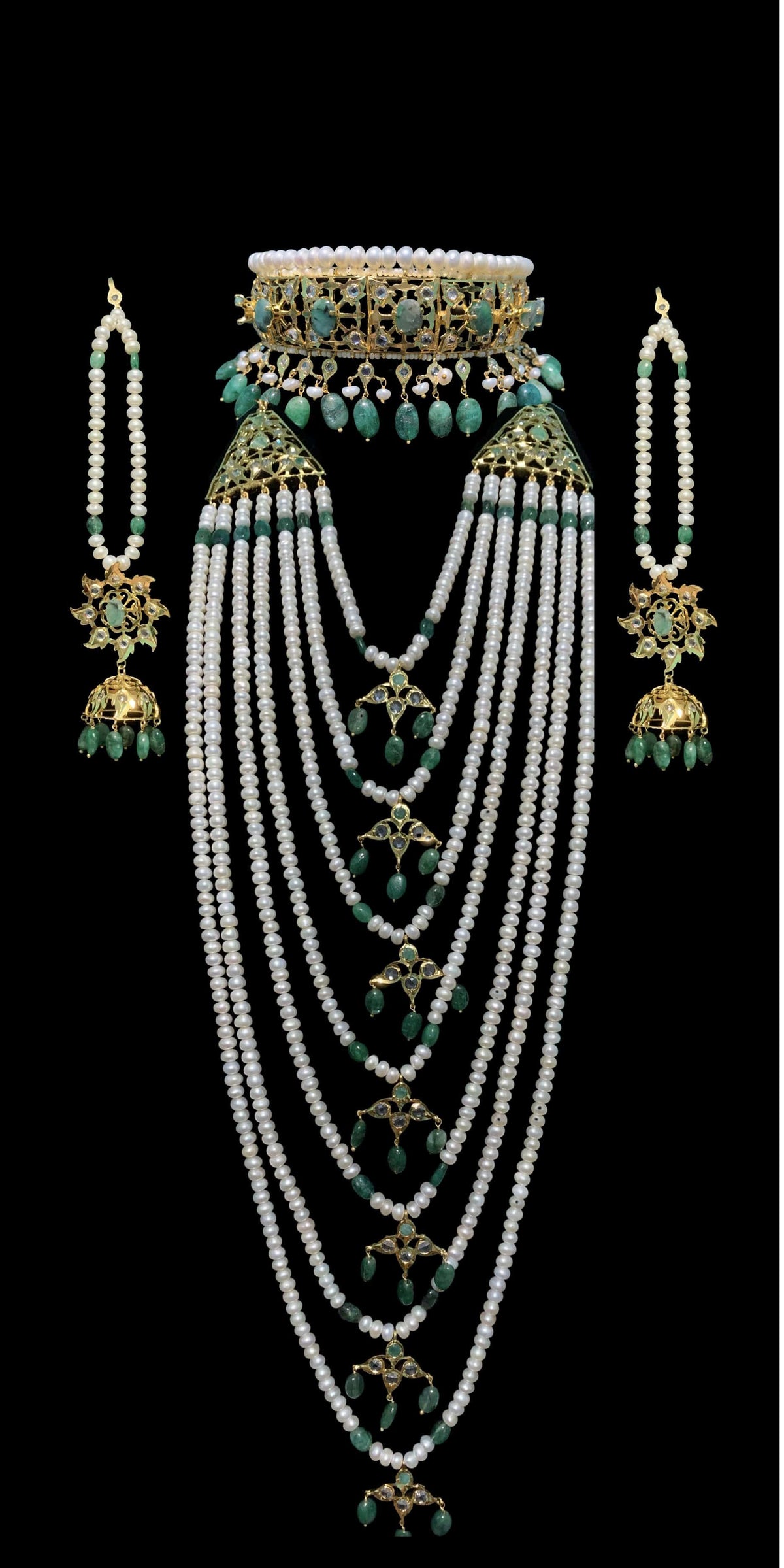 Insia bridal jadavi lacha satlada set in emeralds , ( READY TO SHIP )