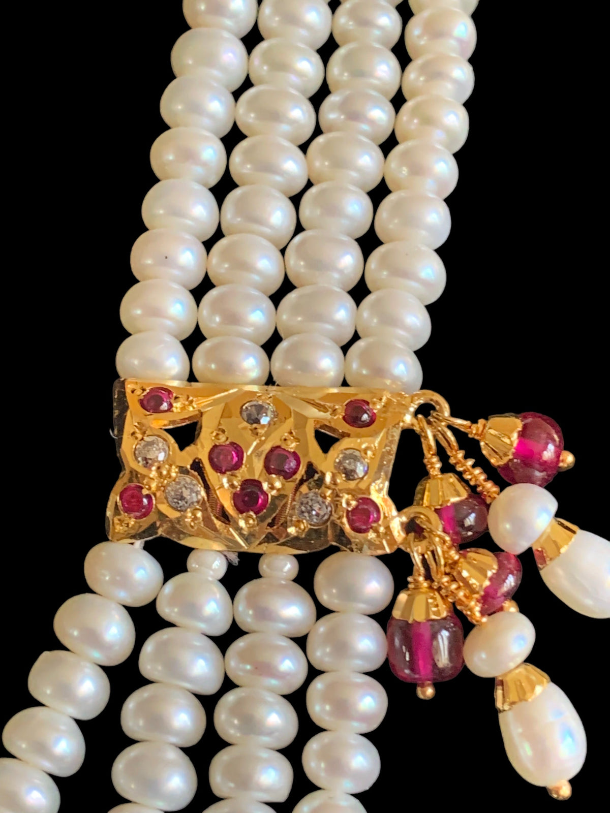 Ruby and zircon jadau gold plated silver necklace with earrings ( SHIPS IN 5 WEEKS )