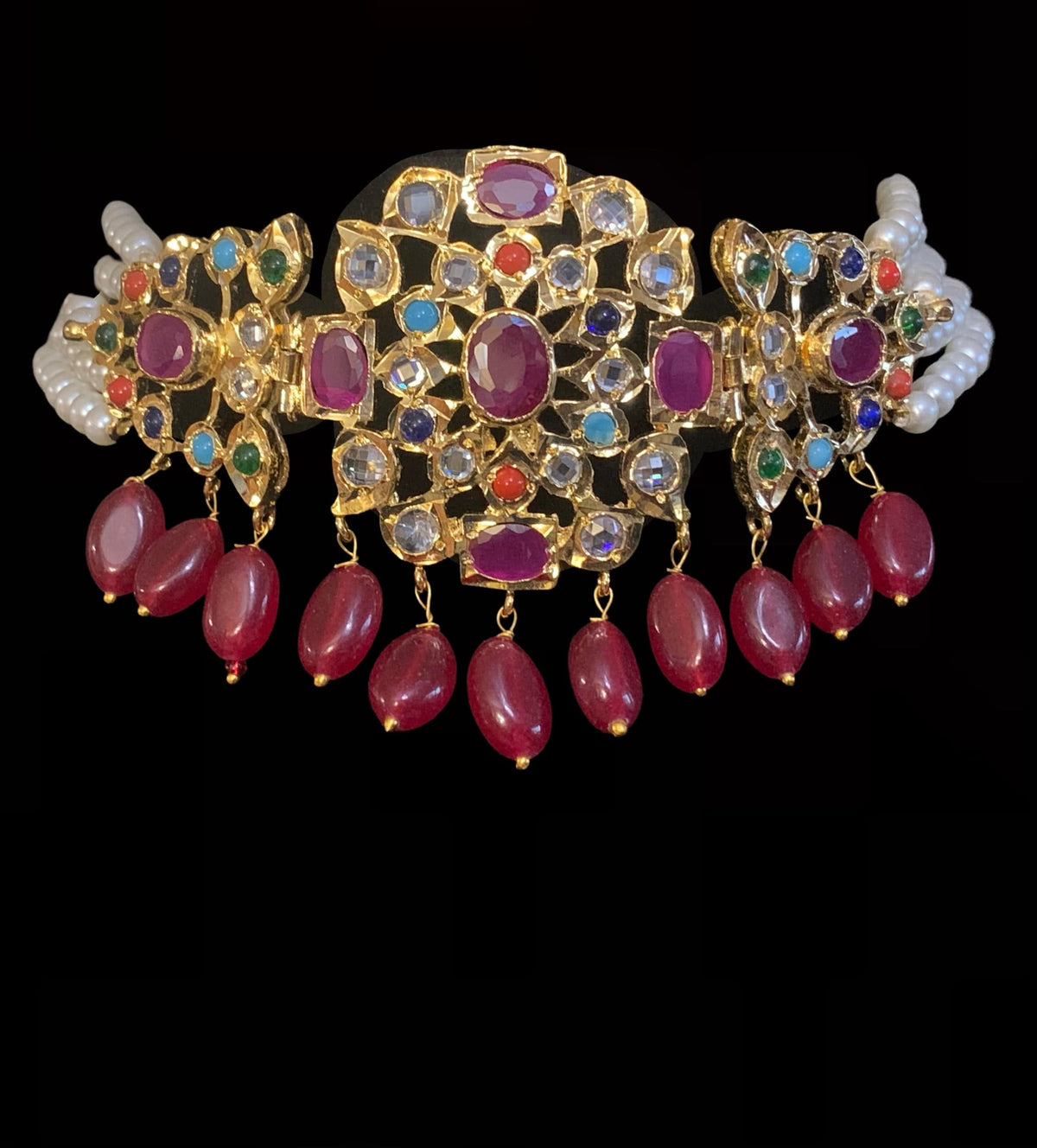 Lekha choker set in Navratan ( shell pearls  ) ( READY TO SHIP )