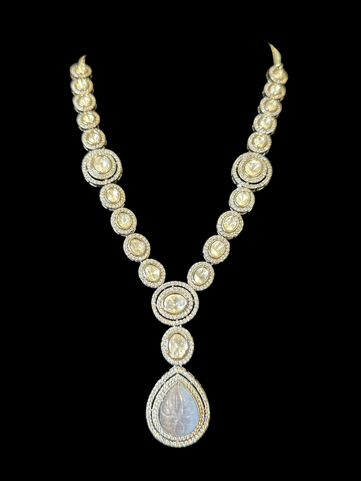 DNS11 Reema high quality Polki necklace set - grey ( READY TO SHIP )