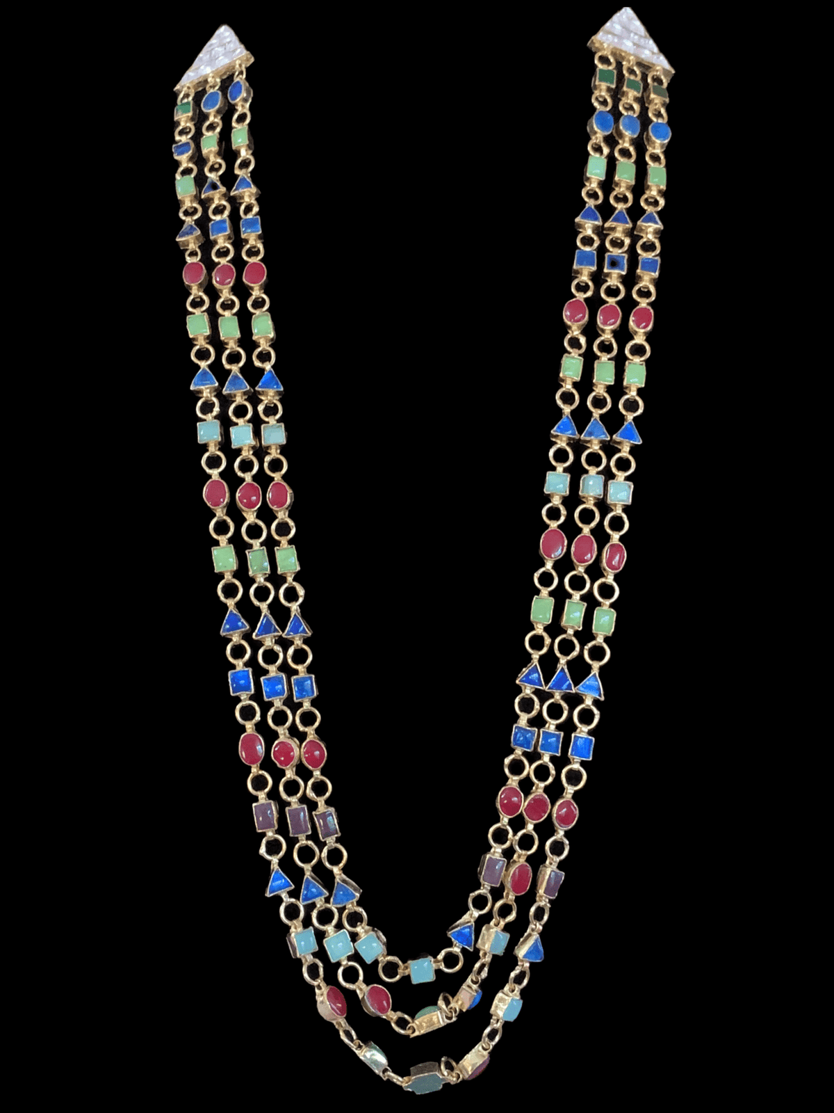 SAT48 Nayana  three layer  navratan mala with earrings ( READY TO SHIP)