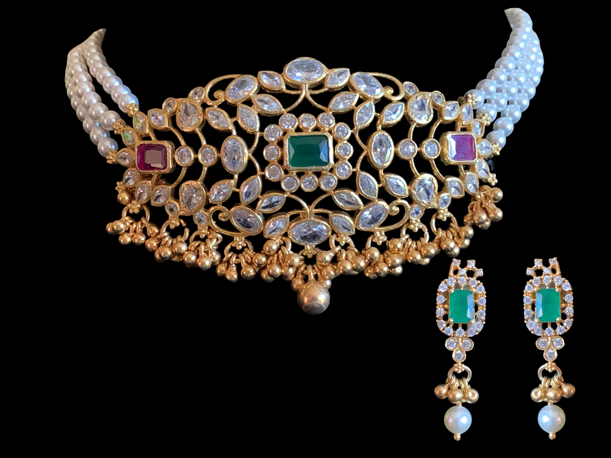 Gold plated silver choker with earrings ( SHIPS IN 5 WEEKS )