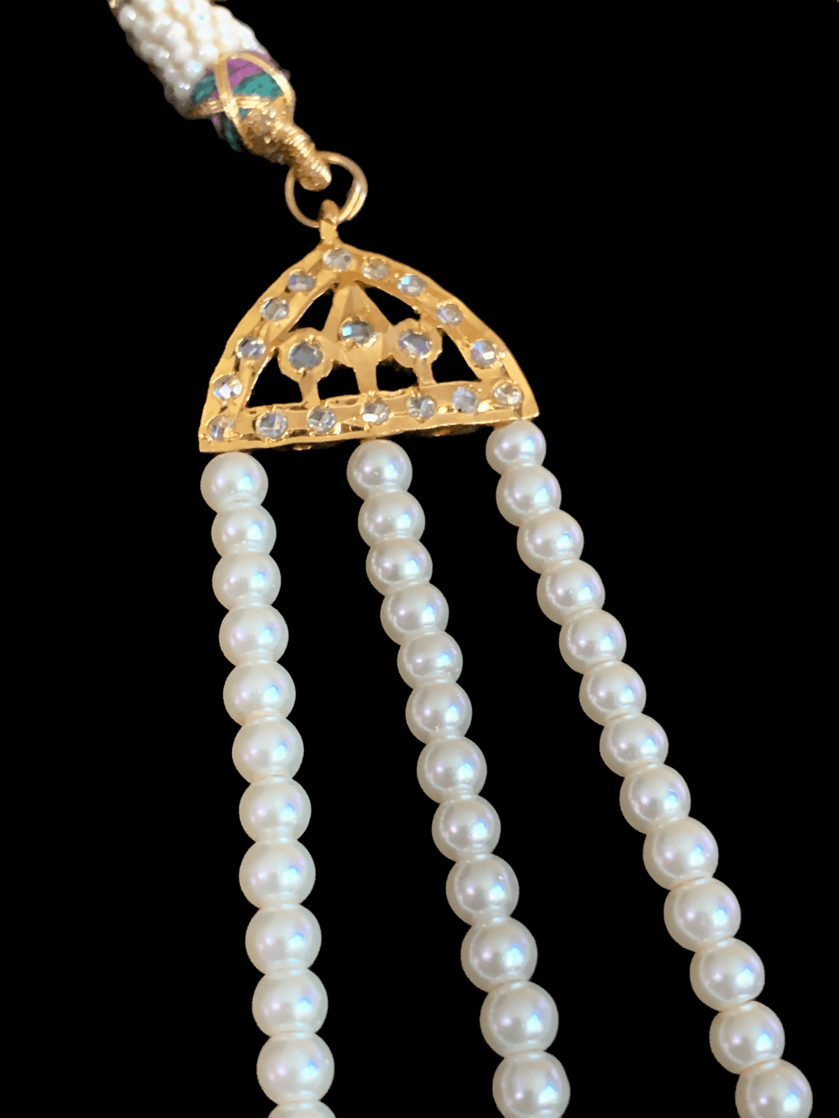 SAT37 Farmana three layer Hyderabadi necklace in pearls  ( READY TO SHIP )