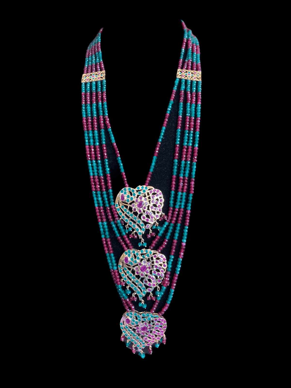 SAT38 Nimisha bridal three layer necklace set with earrings  ( READY TO SHIP)