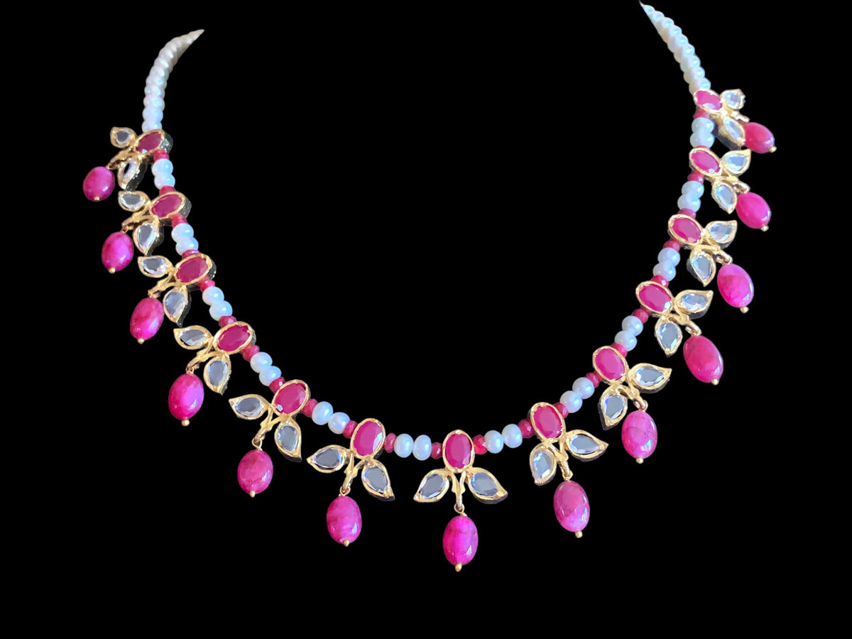 ZAFRIN gold plated silver necklace set in ruby (  SHIPS IN 5 WEEKS )