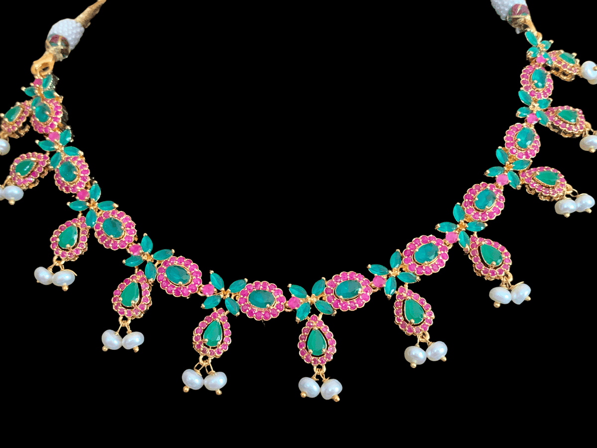 Ema cz set in red green / ruby emerald    (READY TO SHIP)