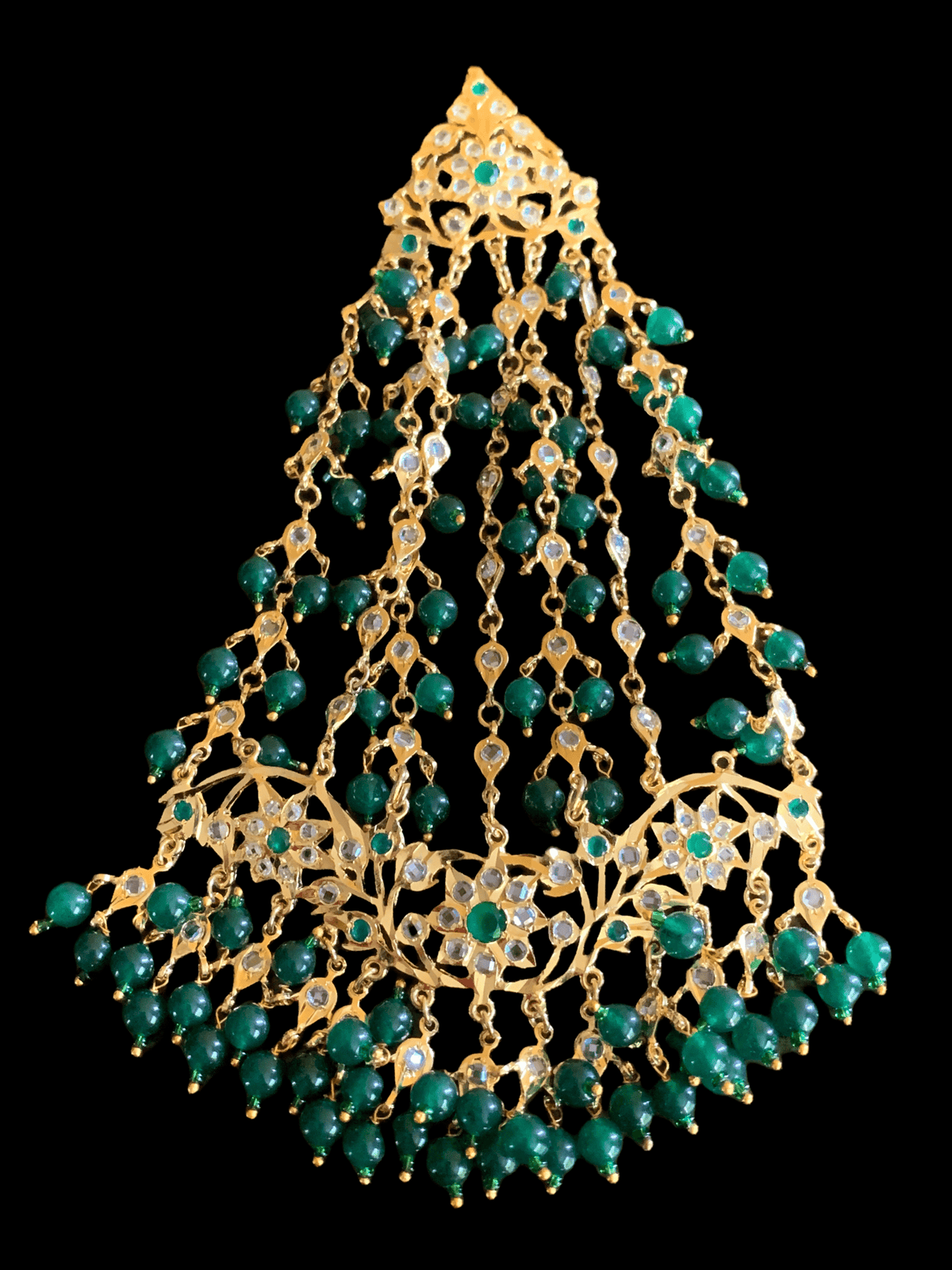 JTK14 Hira Jhoomar tika in green ( emeralds ) ( SHIPS IN 4 WEEKS )