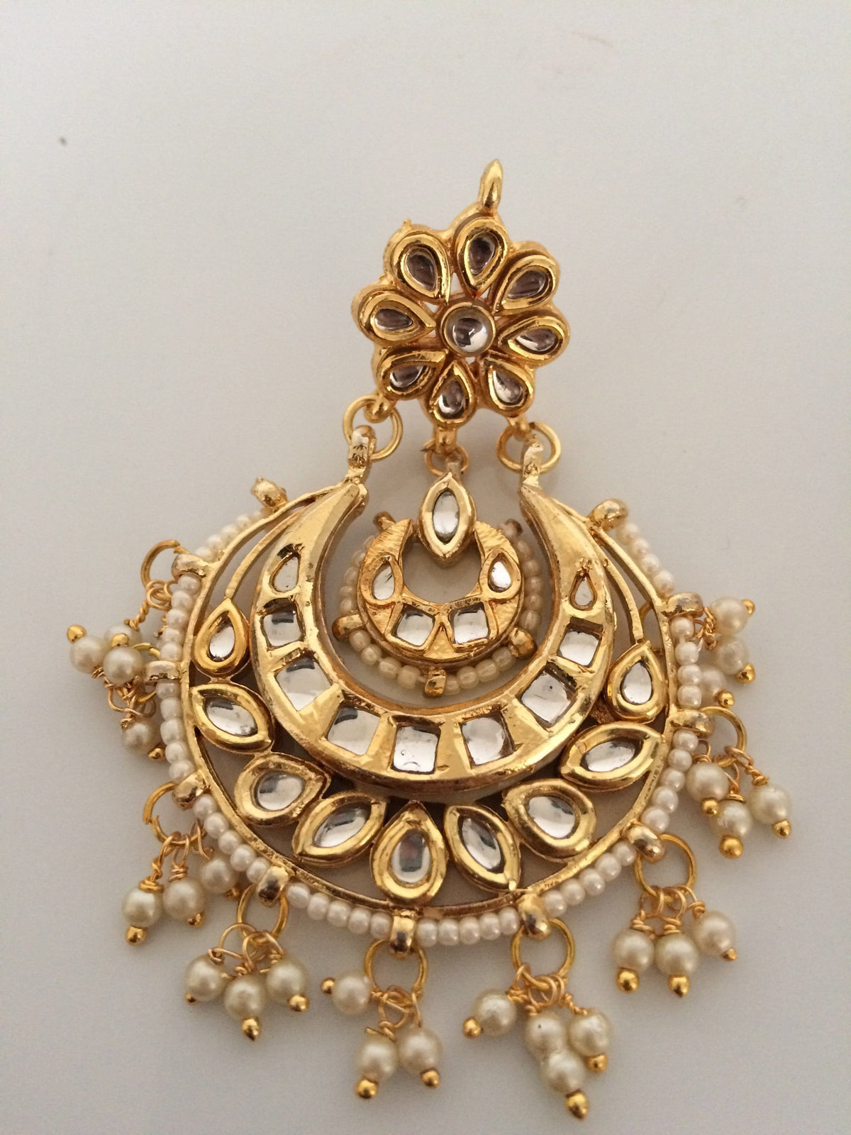 DER21 Rimsha kundan Chandbali earrings in pearls ( READY TO SHIP )