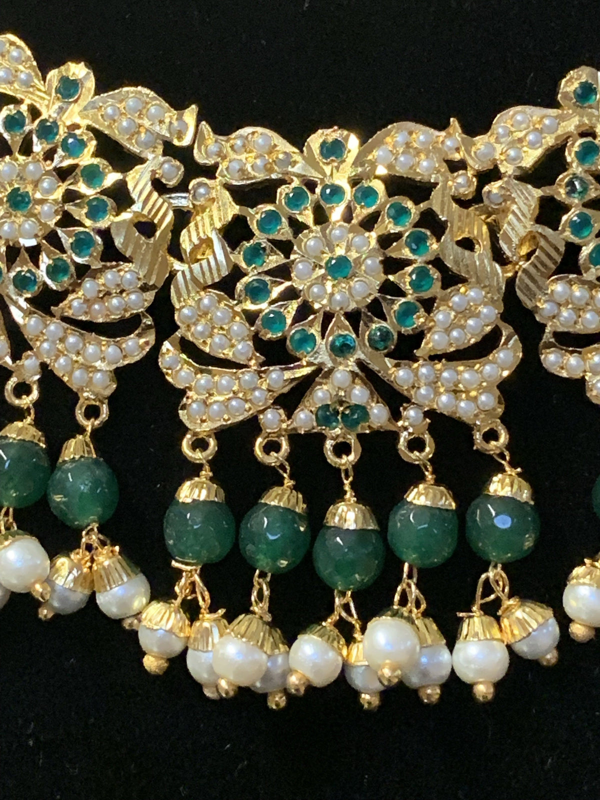 NS68 Rashmika jadau necklace with jhumka ( emeralds) ( READY TO SHIP)