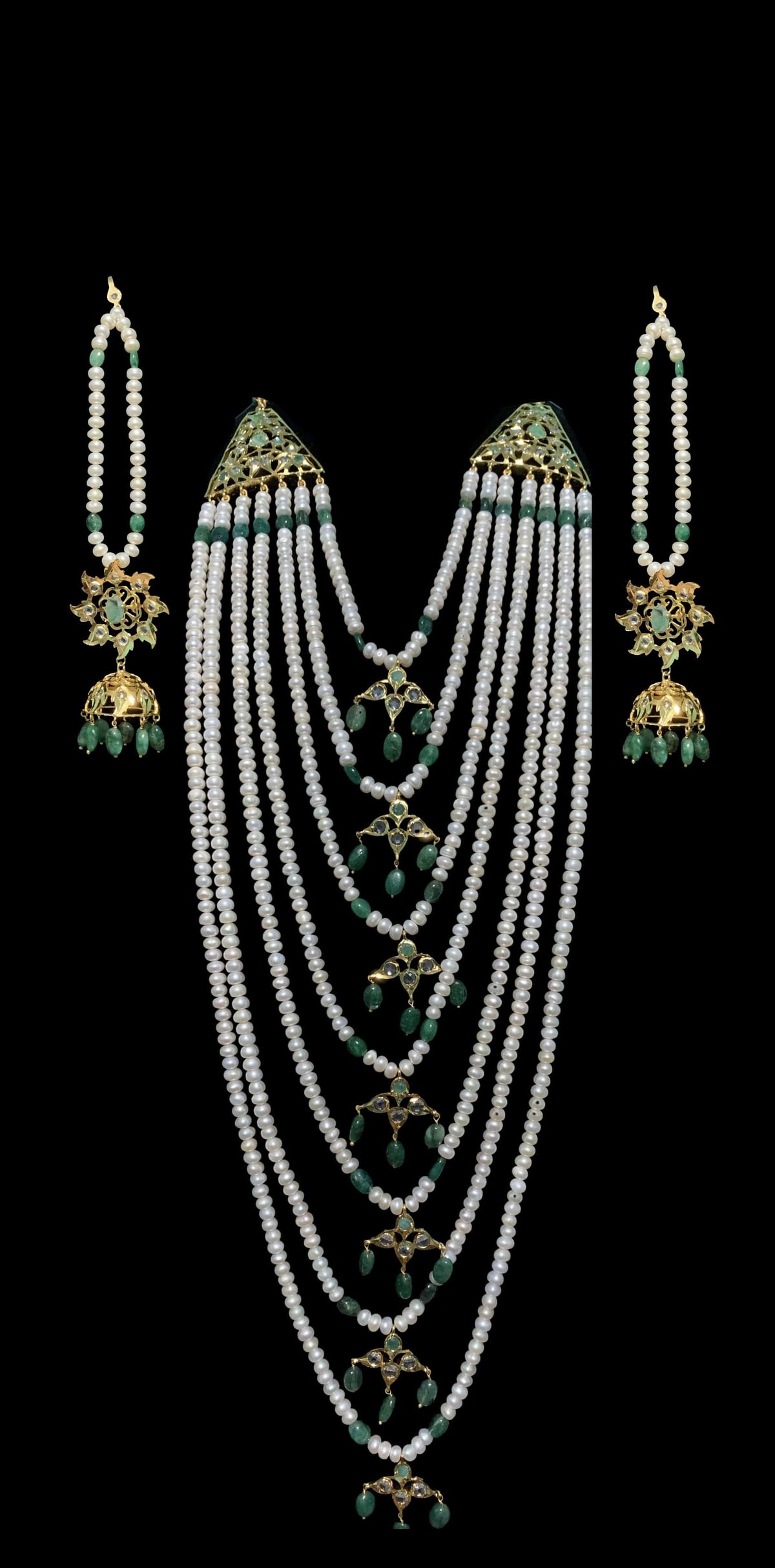 Insia bridal jadavi lacha satlada set in emeralds , ( READY TO SHIP )
