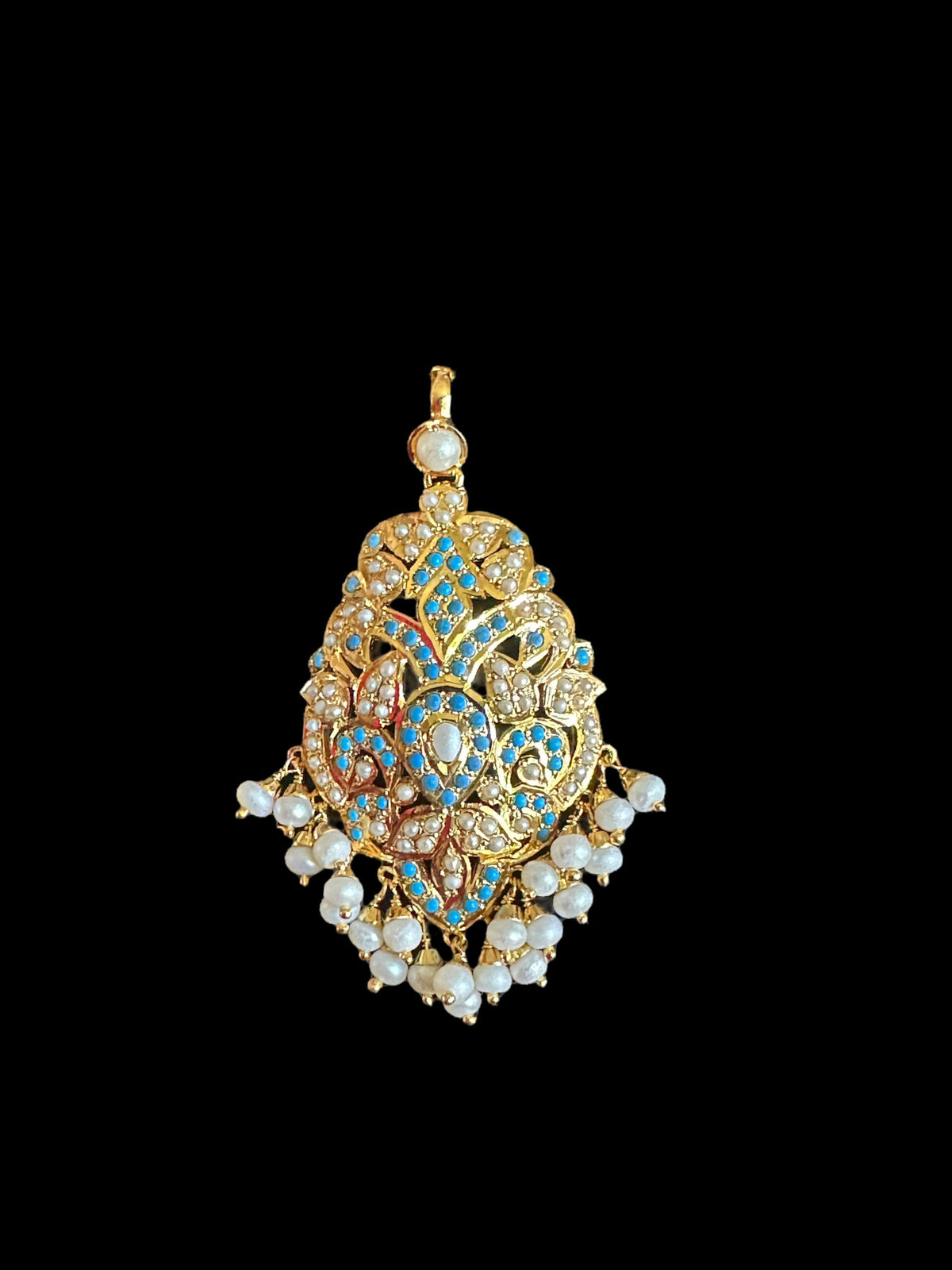 Feroza pearl gold plated silver pendant set with fresh water pearls ( SHIPS IN 5 WEEKS )