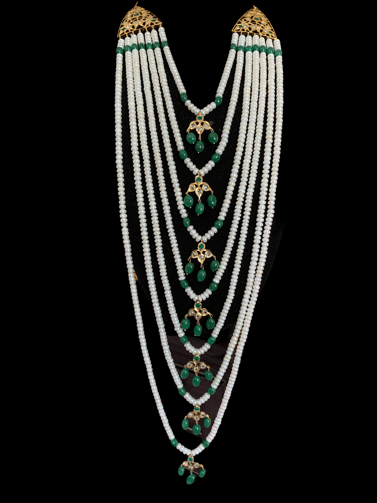 SAT36 Hyderabadi satlada in Fresh water pearls and emeralds (READY TO SHIP )