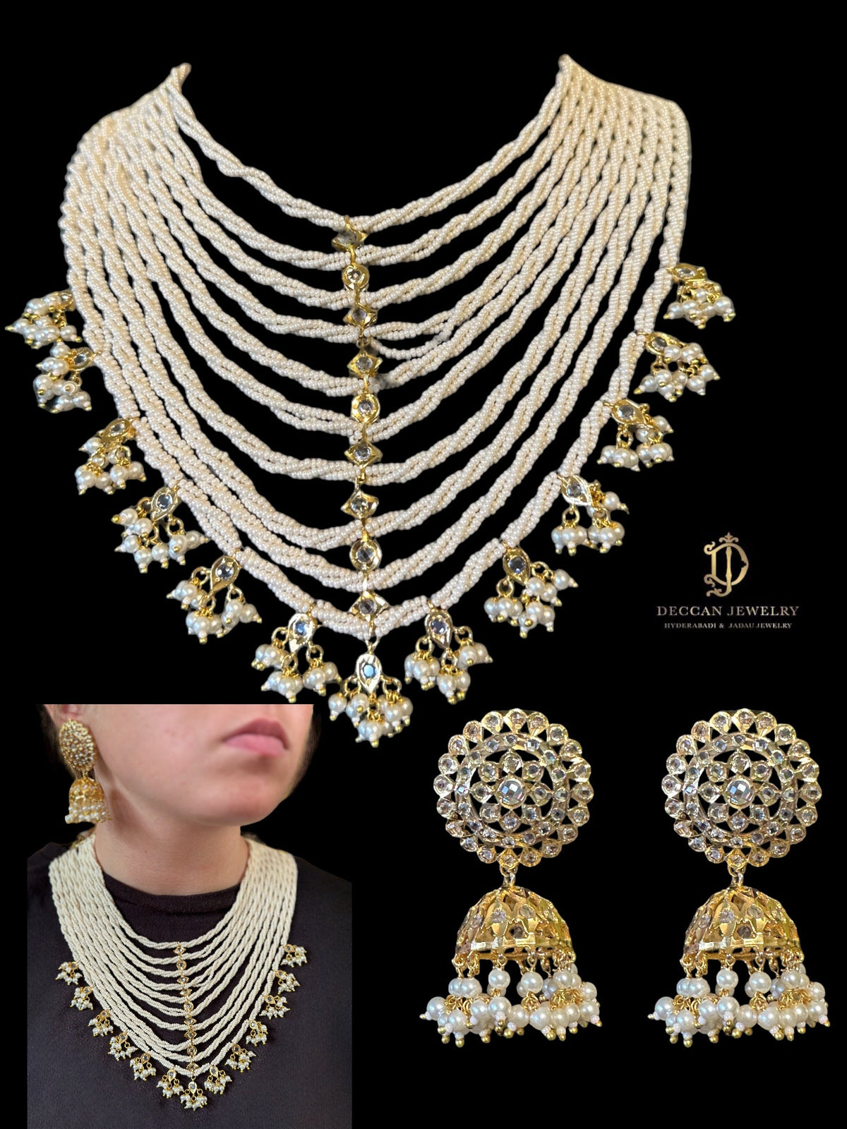DNS10 Mala pearl necklace with jhumka ( SHIPS IN 4 WEEKS )